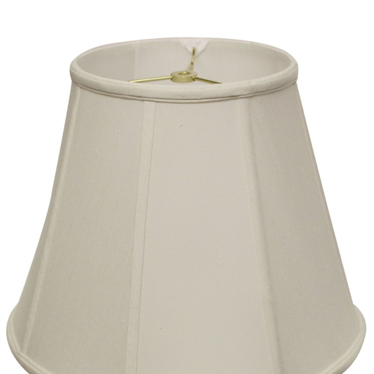 Cream bell lampshade crafted from fabric with delicate vertical stitching detail