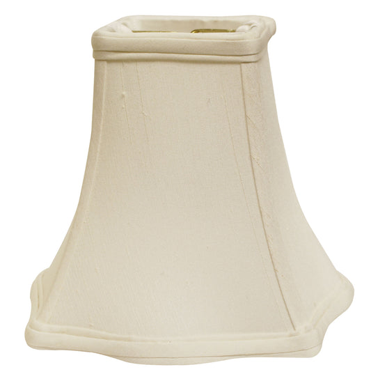 Square empire lampshade in offwhite linen fabric with pleated detail and brass spider fitter