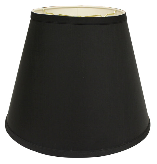 Classic black fabric lampshade with a flared bell shape and brass hardware accents
