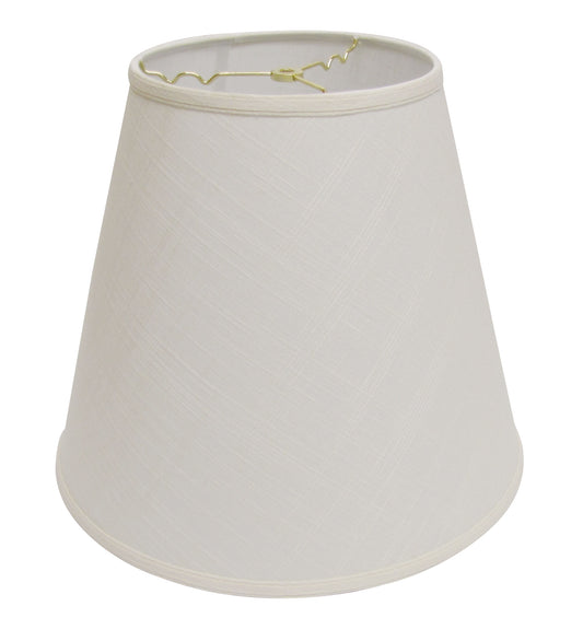 Textured ivory fabric bell lampshade with a brass spider fitter visible at the top