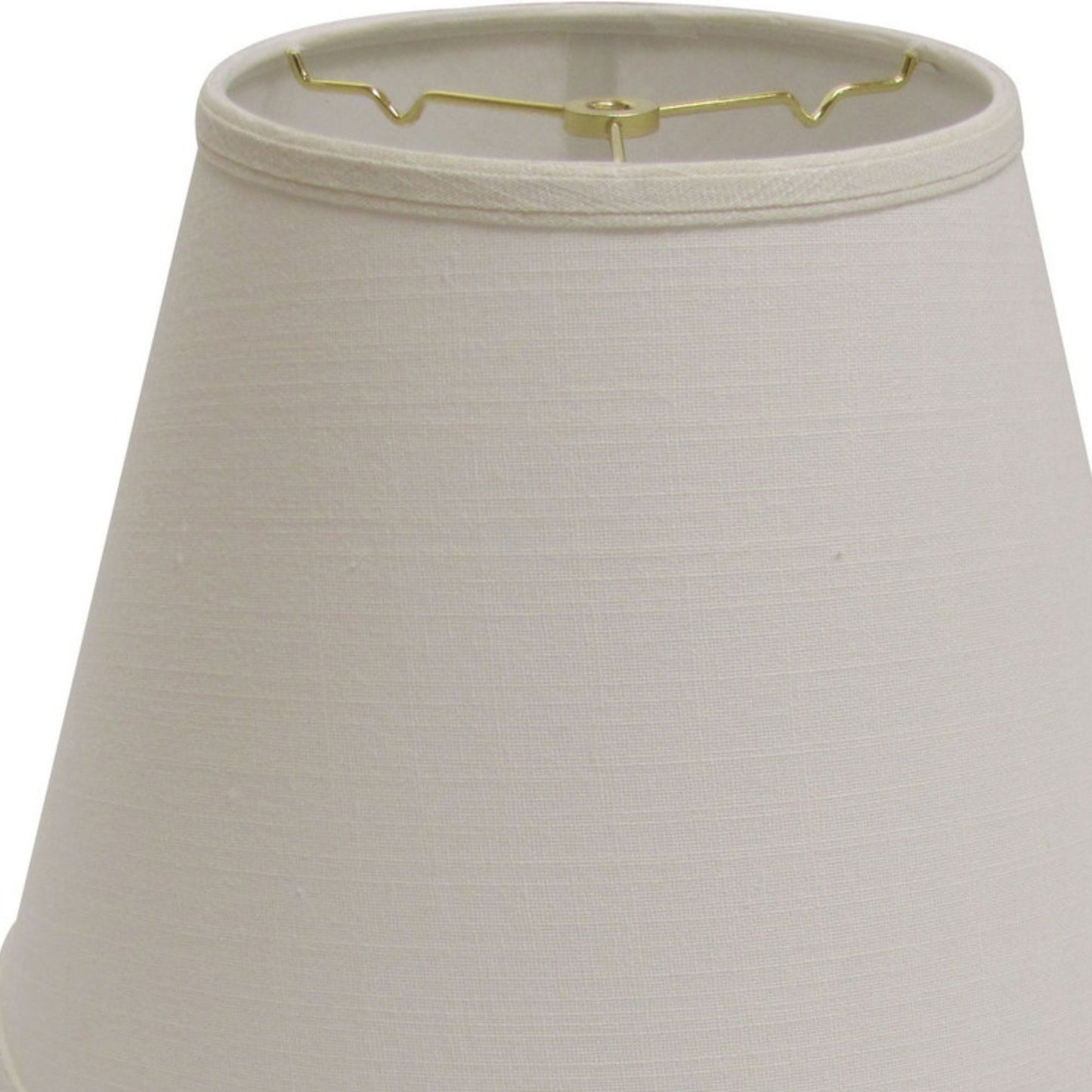 Cream linen tapered lampshade with gold harp fitting for tabletop lamp