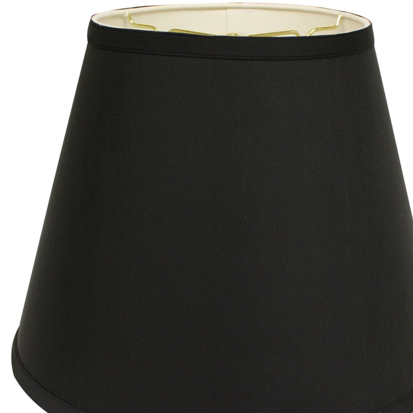 Black fabric lampshade with gold trim fitting for a table lamp