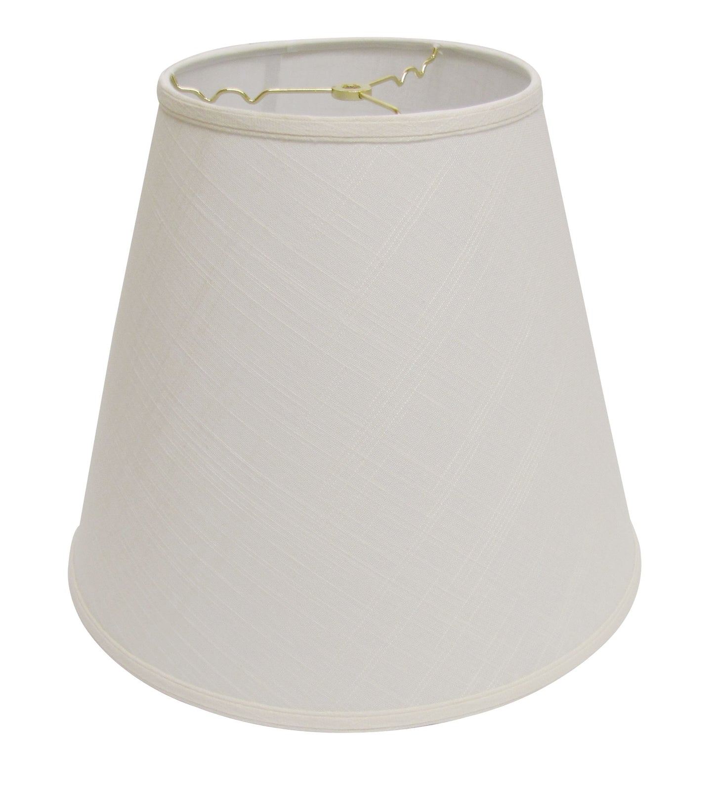 Offwhite fabric bell lampshade with subtle linen texture and brass spider fitter