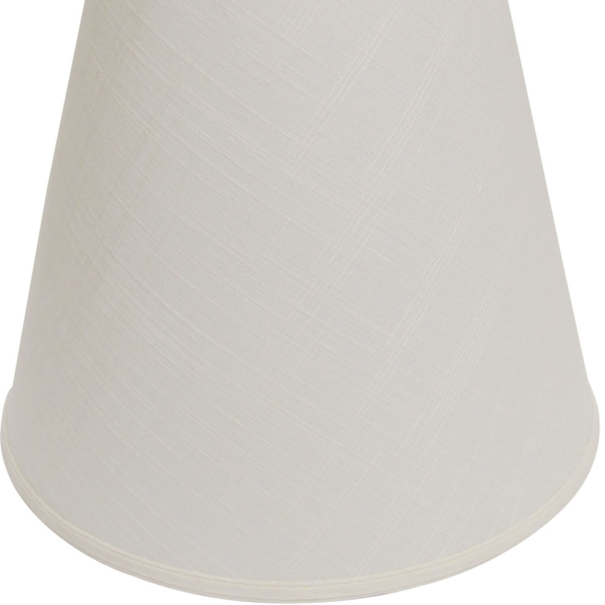 Cream tapered drum lampshade with textured linen fabric and a subtle crisscross pattern