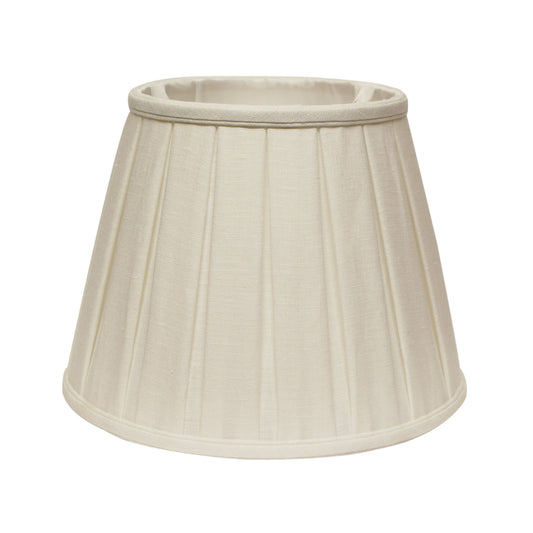 Cream linen pleated lampshade with a flared bell shape and fabric trim
