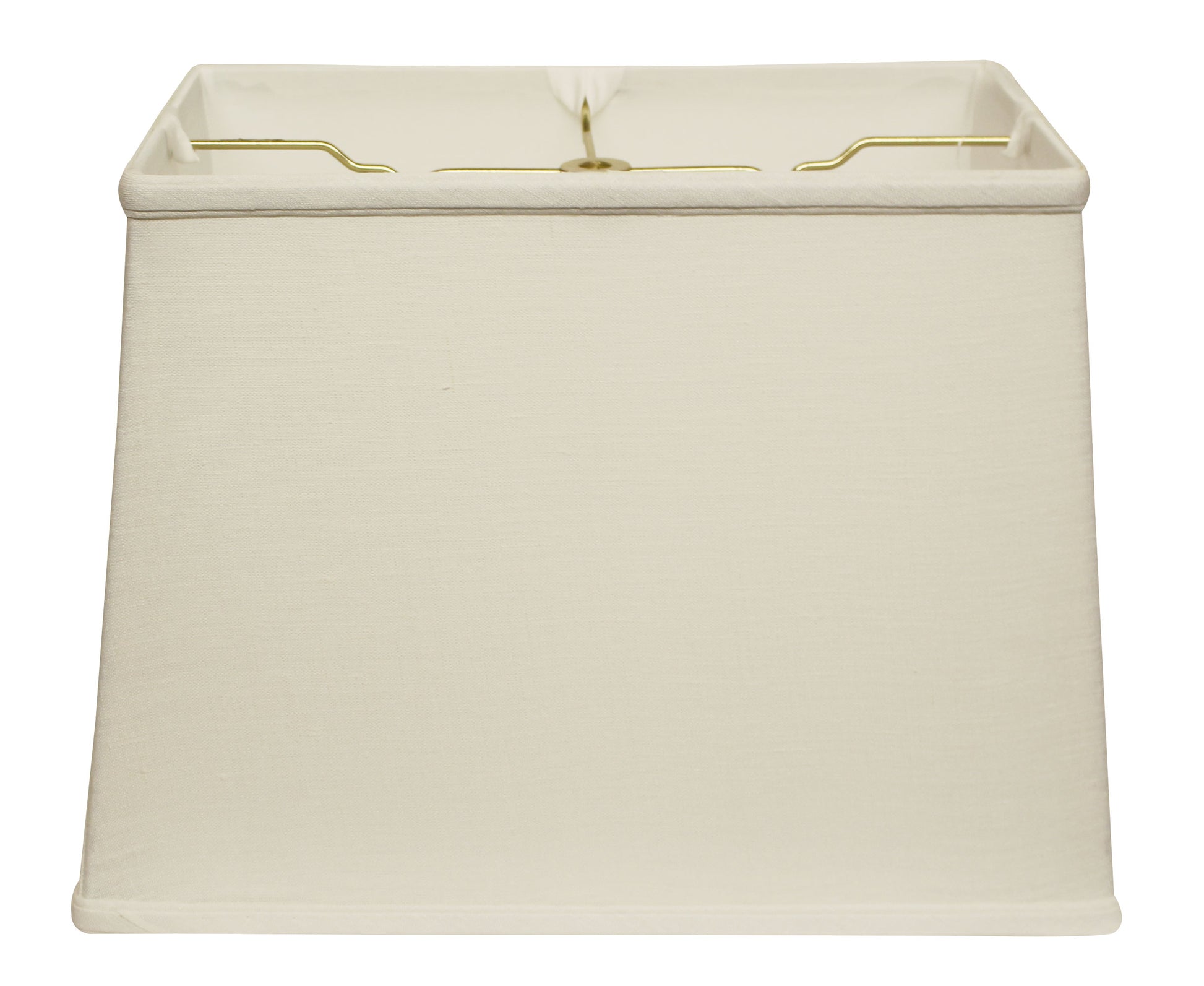Rectangular ivory linen lampshade with gold harp fittings for table lamps
