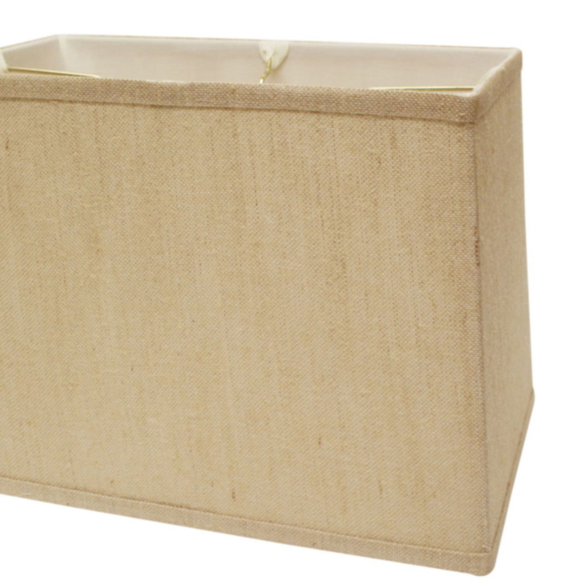 Rectangular linen lampshade in natural beige offering warm ambient light