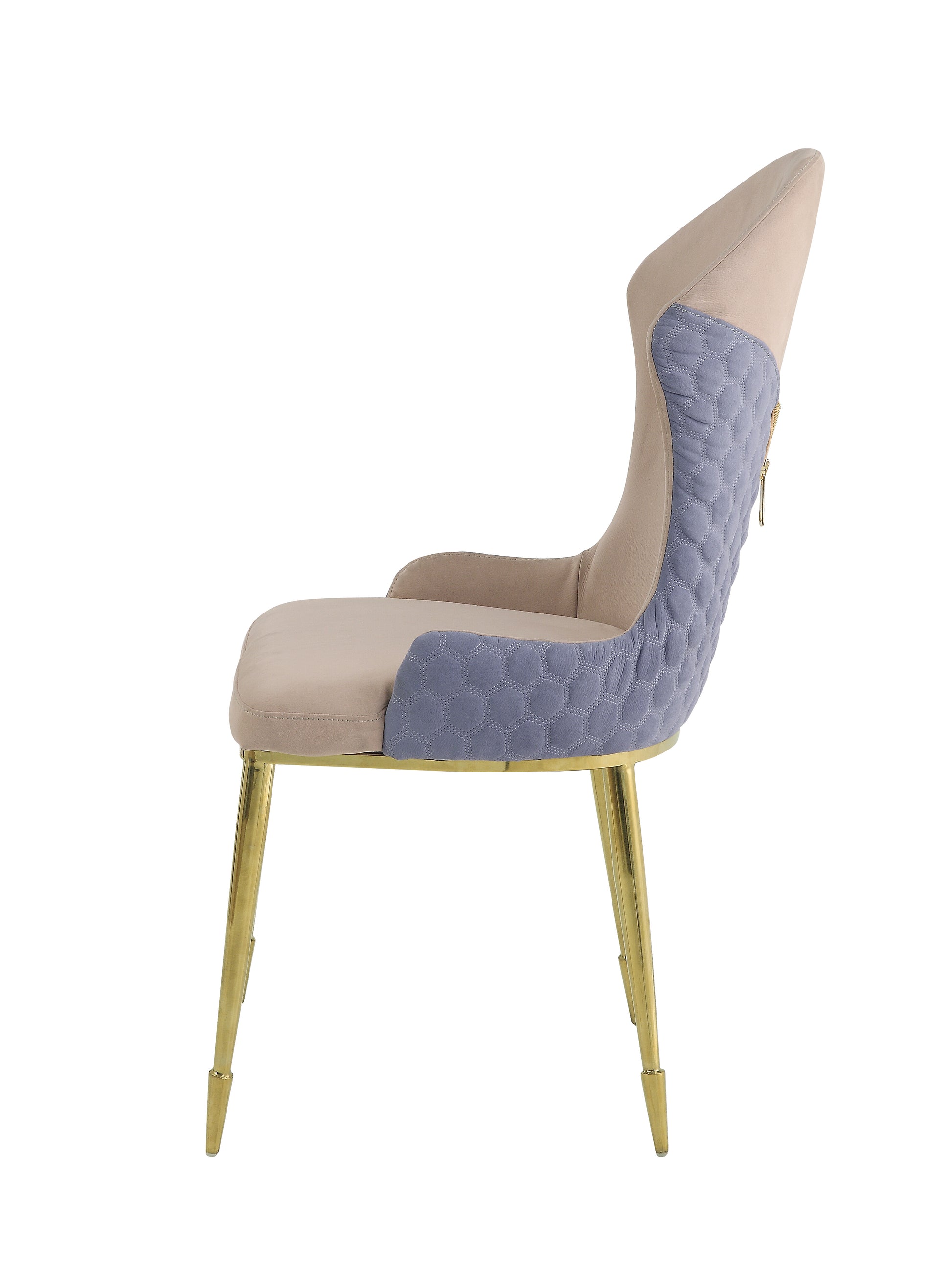 Velvet accent chair with hexagonal quilting and gold legs