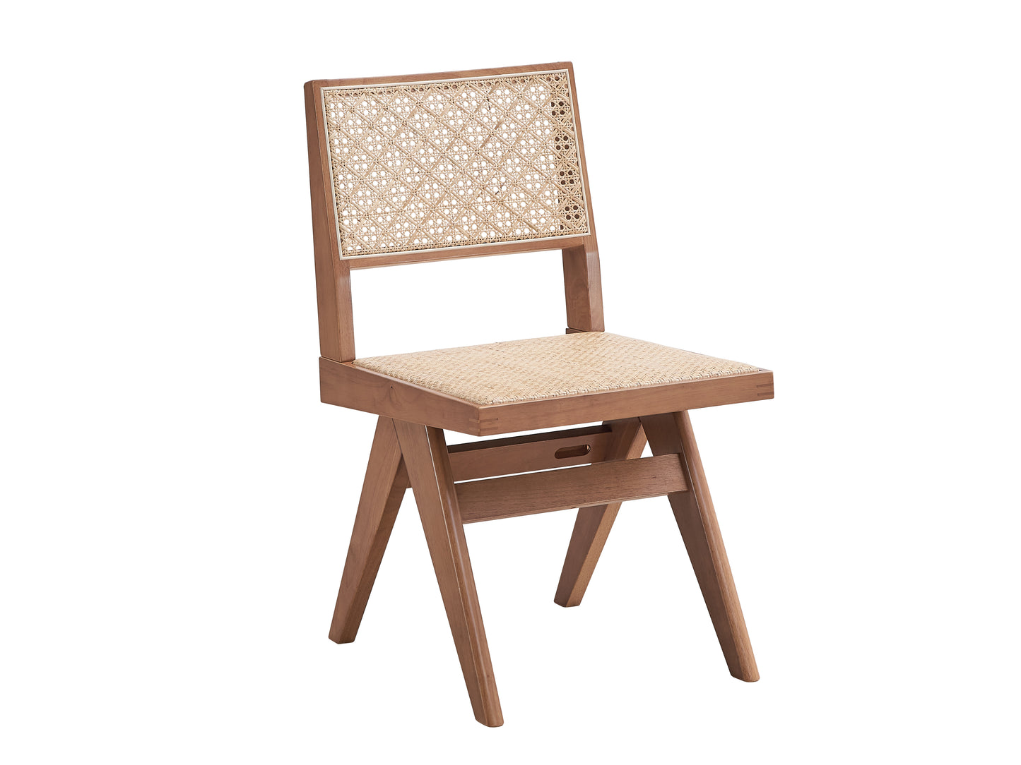 Wooden dining chair with cane back and seat