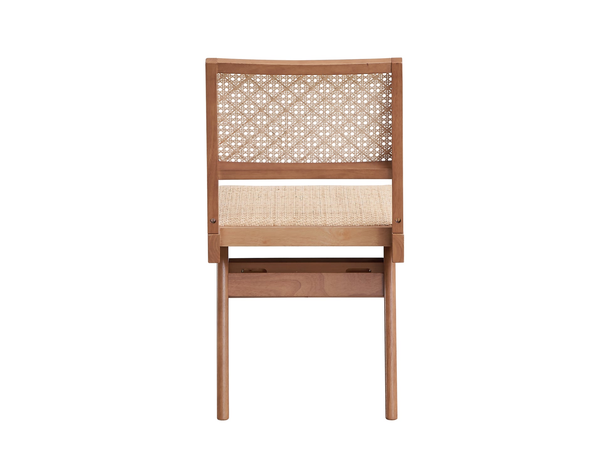 Wooden dining chair with cane back and woven seat