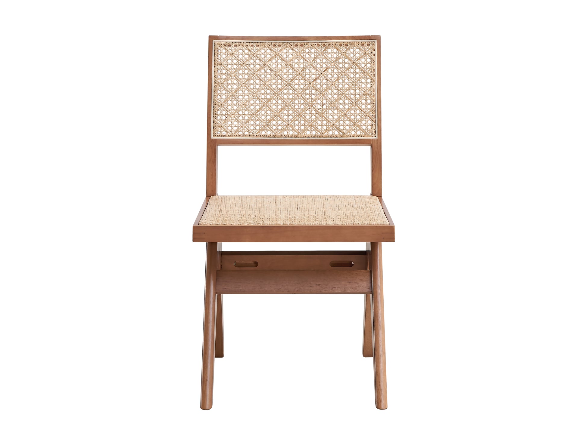 Wooden dining chair with natural cane back and seat