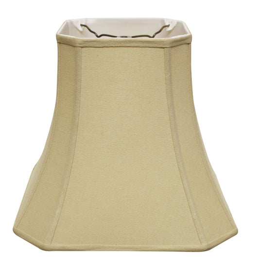 Beige fabric bell lampshade with octagonal shape and white lining