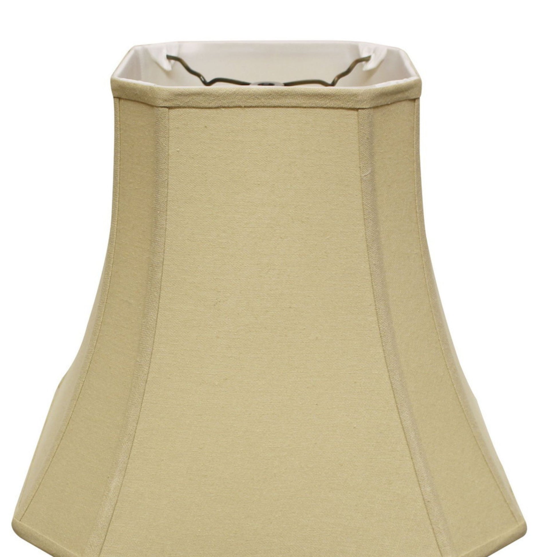 Beige rectangular fabric lampshade with white lining and black frame for a table lamp