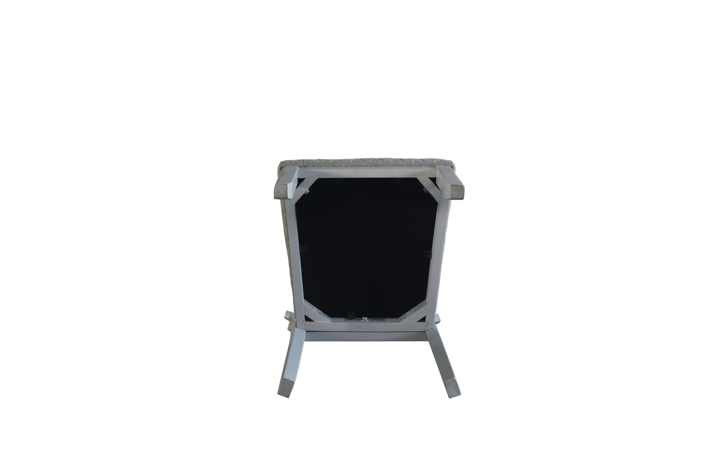 Gray metal dining chair legs showing underside and seat frame
