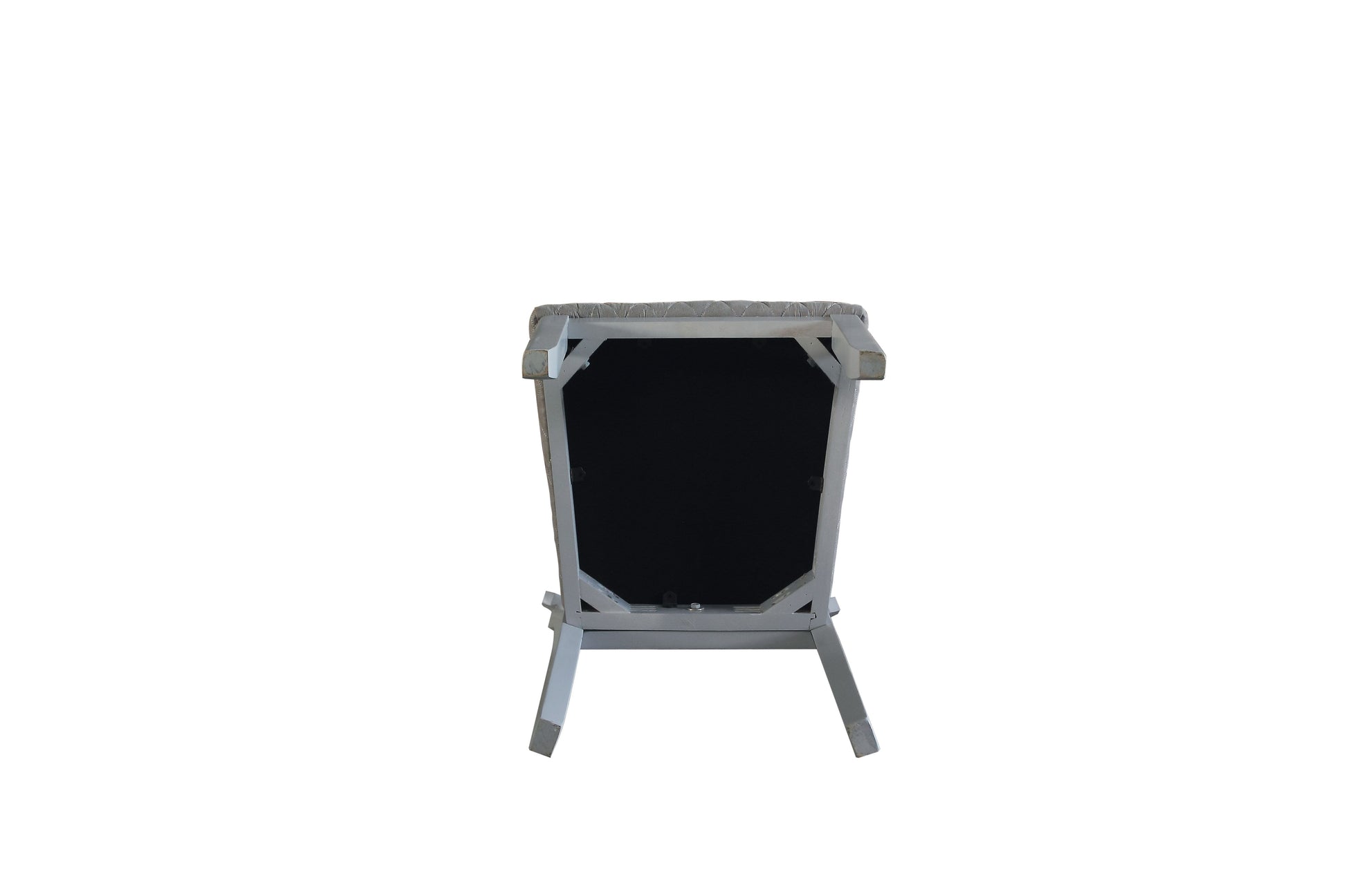 Gray metal dining chair legs showing underside and seat frame