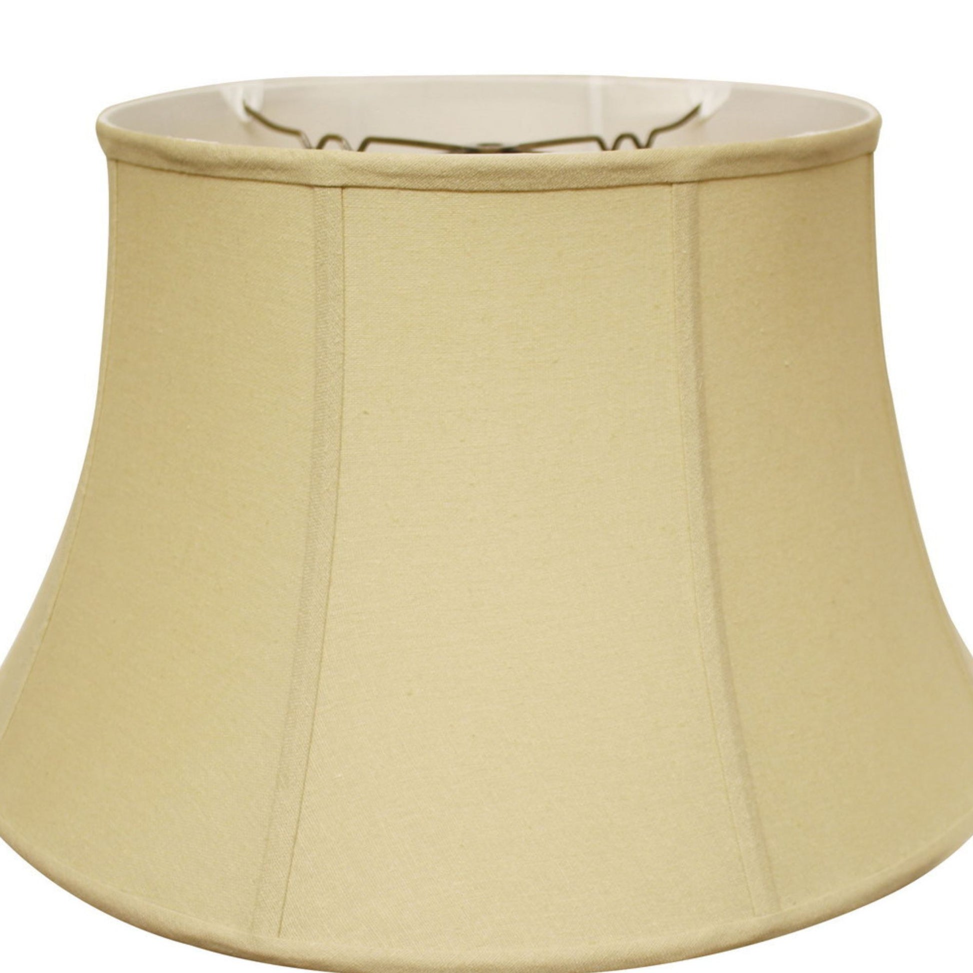 Cream bell lampshade with textured fabric and brushed metal frame