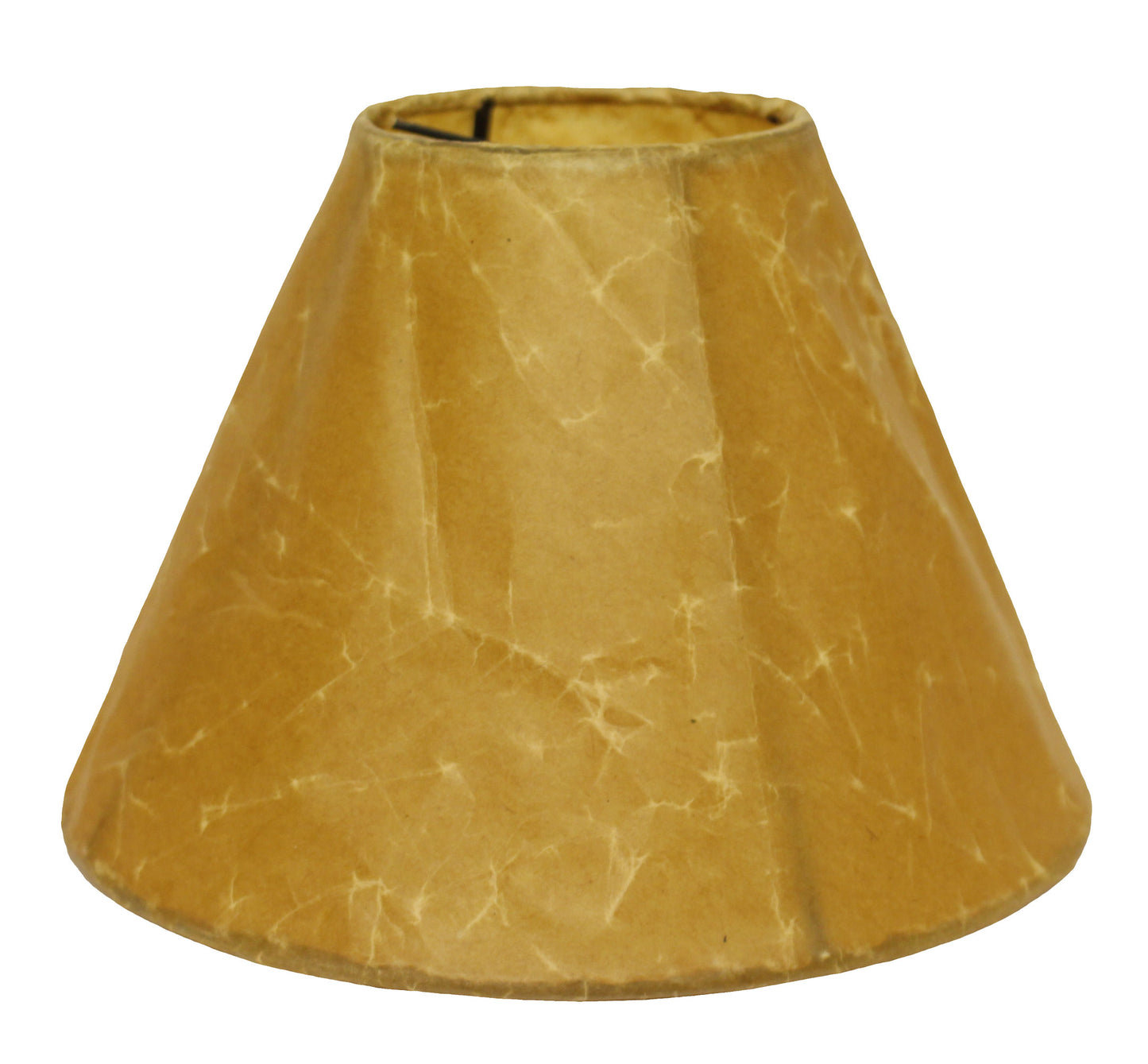 Tan parchment clipon lampshade with textured surface and a tapered cone shape