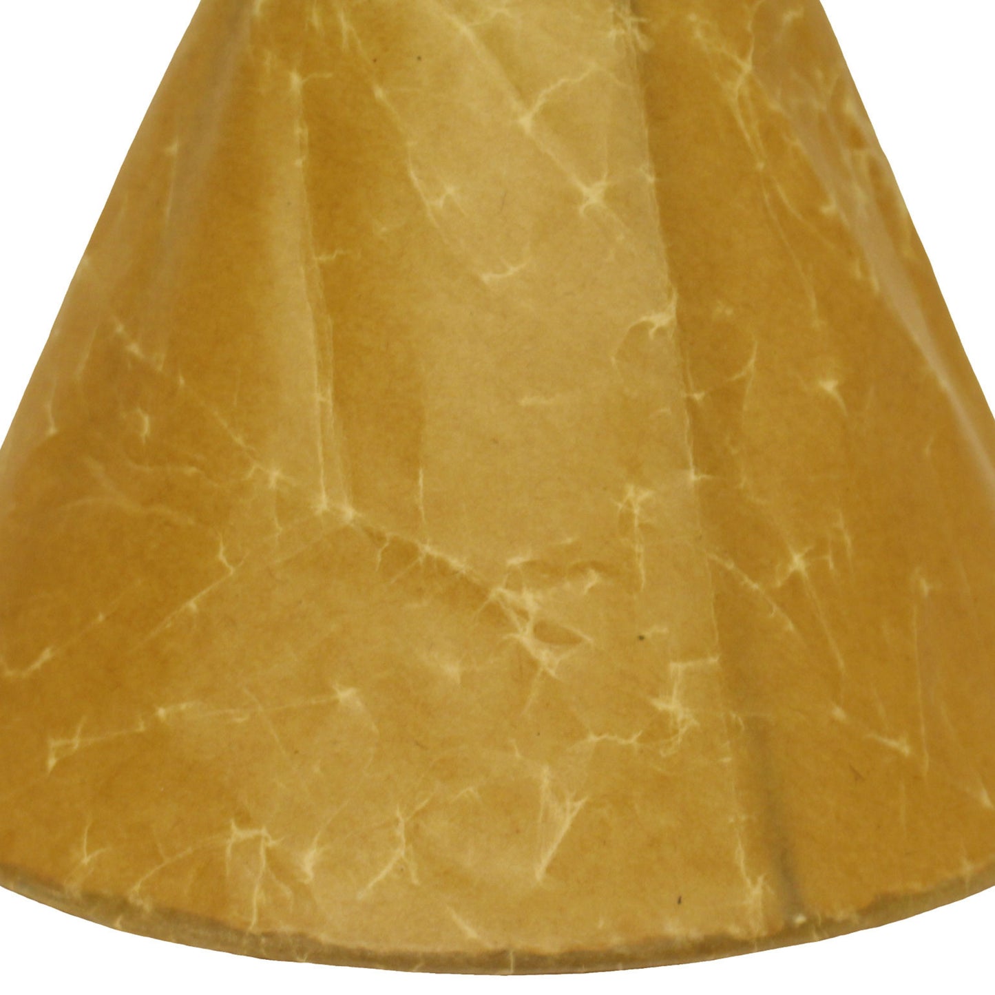 Conical vintage lampshade with a textured parchmentlike material in a warm tan color featuring subtle crackle details
