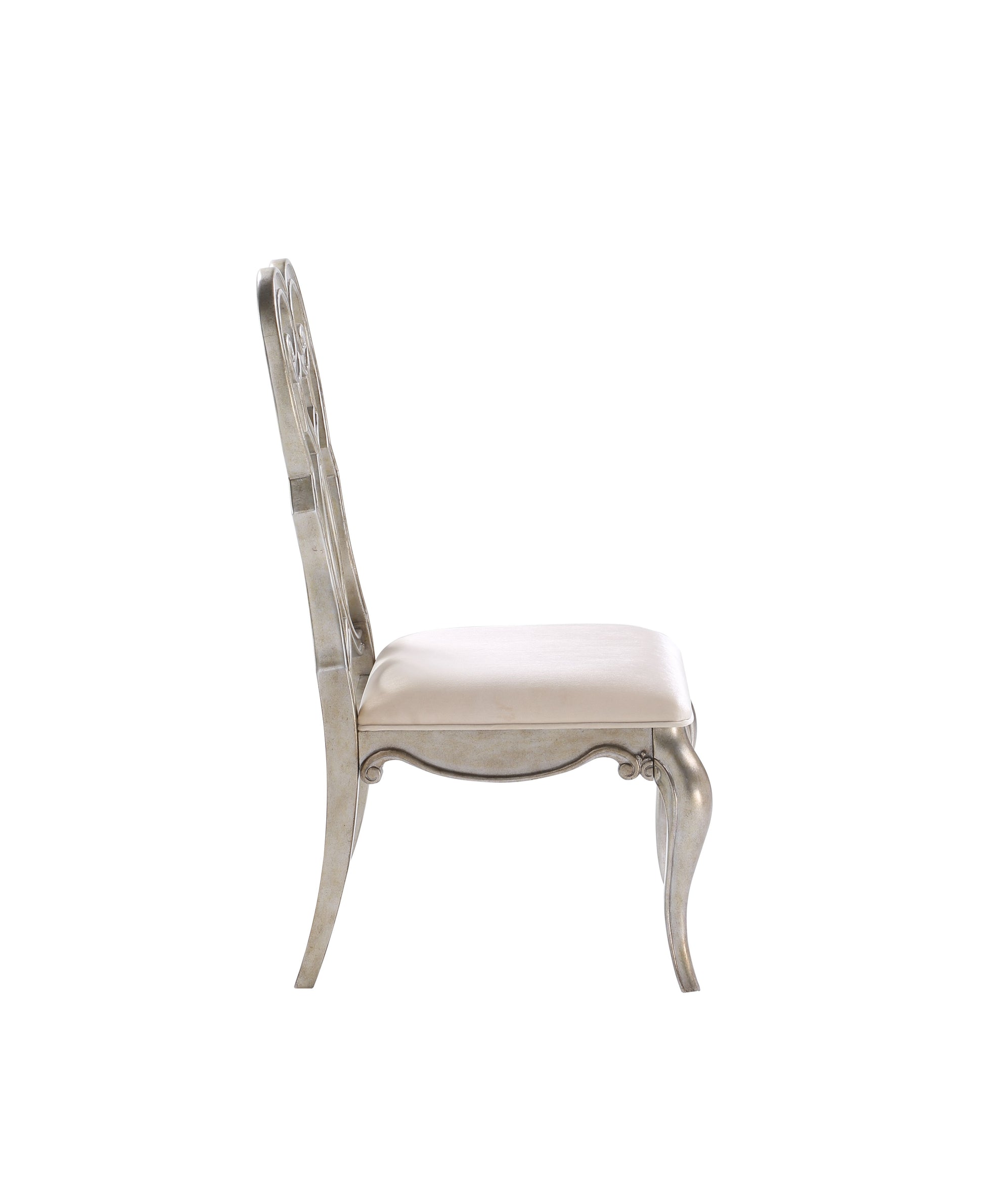 Silver ornate dining chair with cream upholstered seat