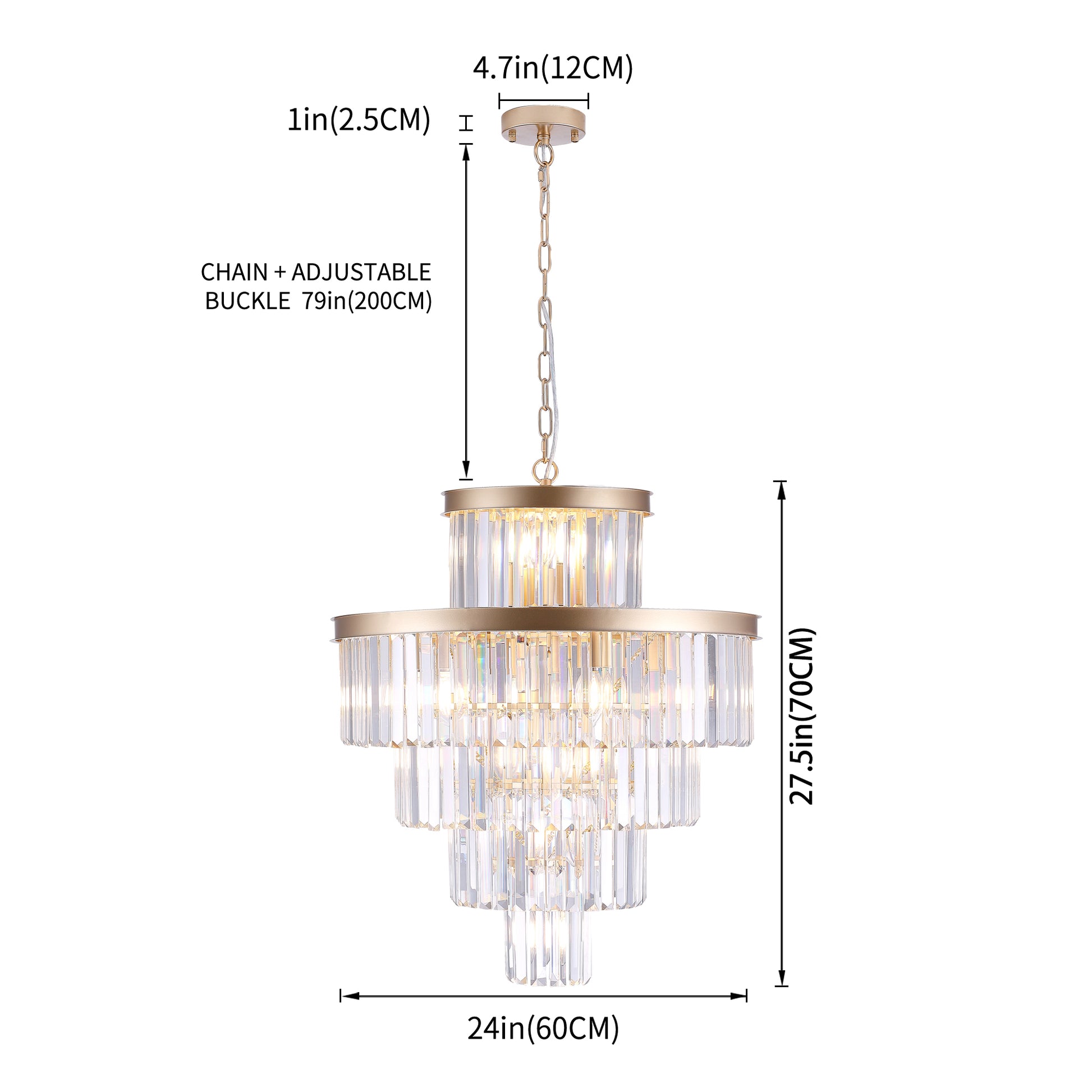 Glamorous tier crystal chandelier with gold finish in wide for dining rooms