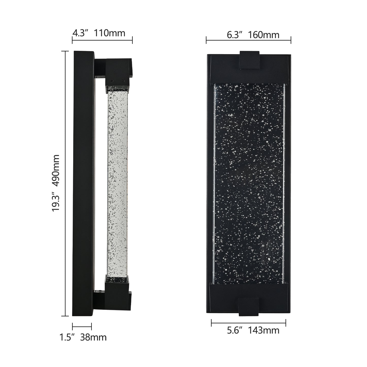 Modern black outdoor wall light with bubble glass cylinder