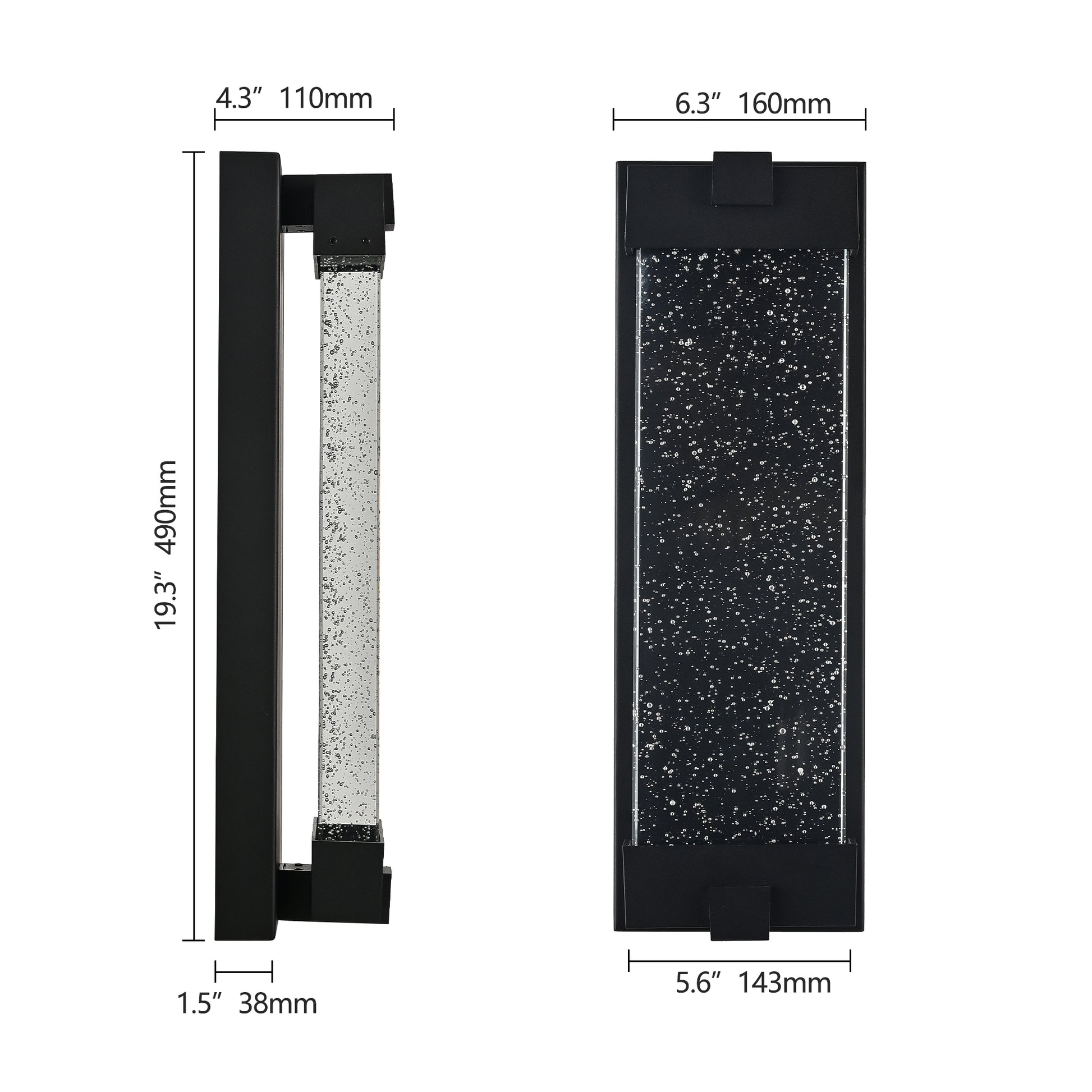 Modern black outdoor wall light with bubble glass cylinder