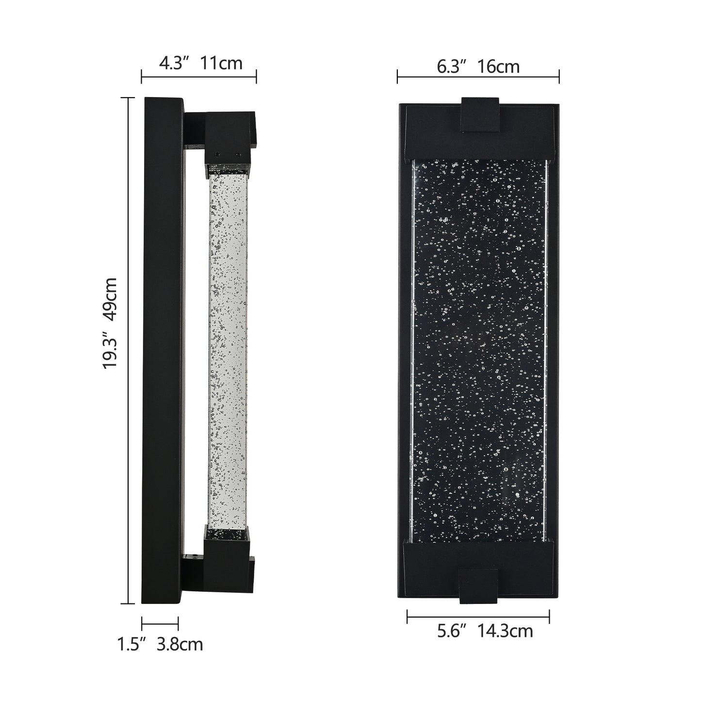 Modern black outdoor wall light with clear seeded glass cylinder Offers  height  width