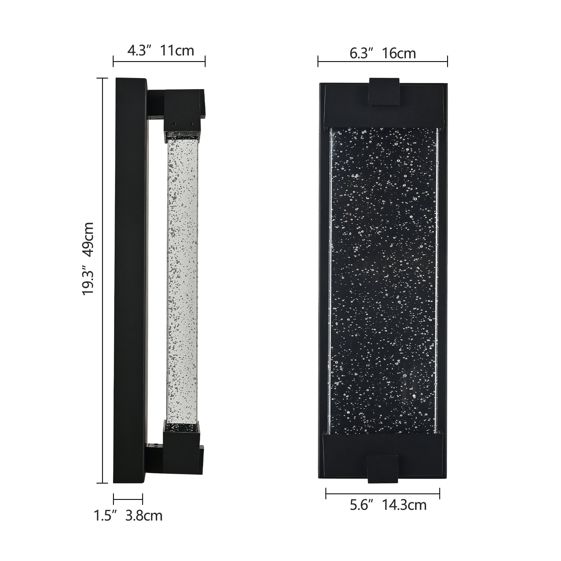 Modern black outdoor wall light with clear seeded glass cylinder Offers  height  width