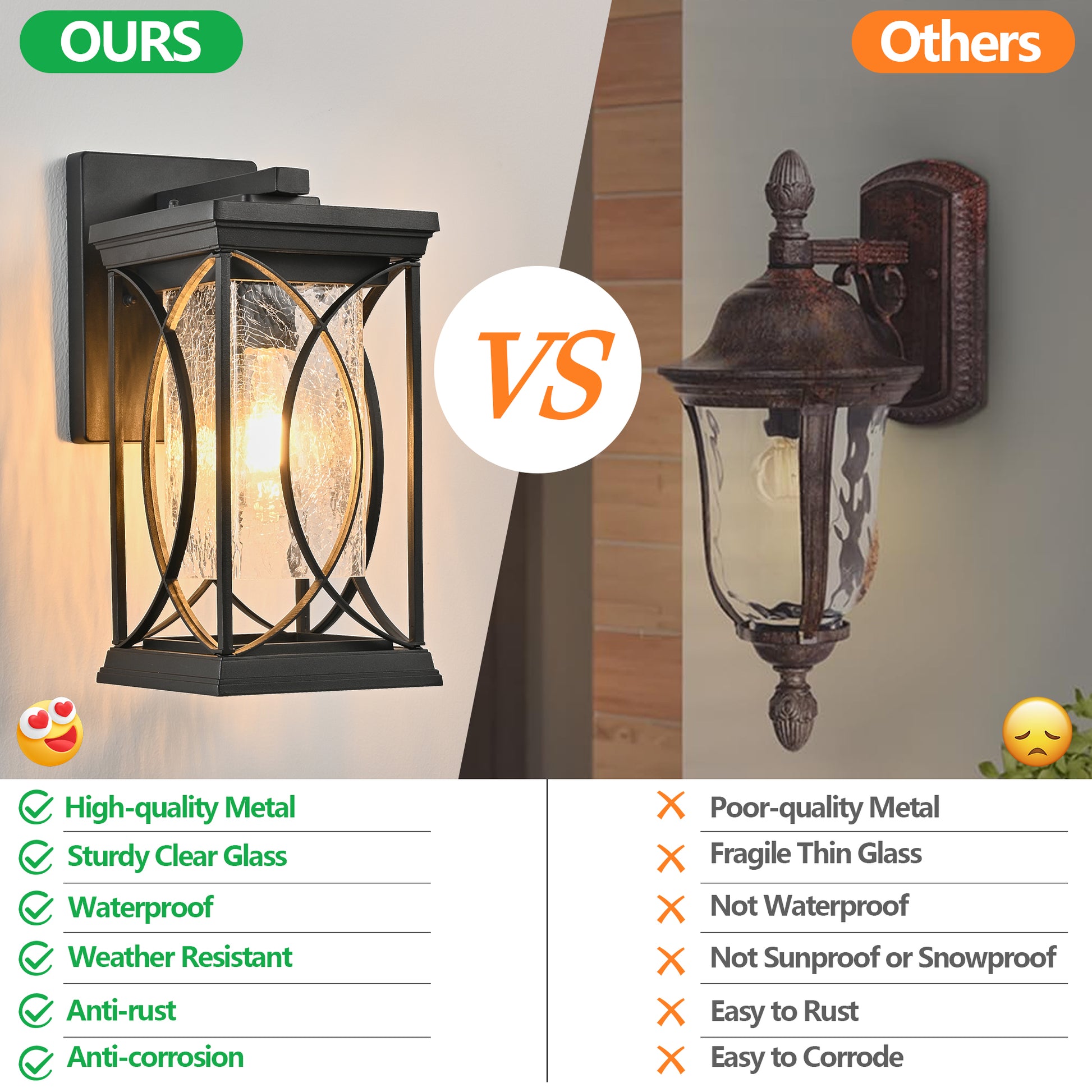 Modern black outdoor wall light with clear crackle glass durable metal construction