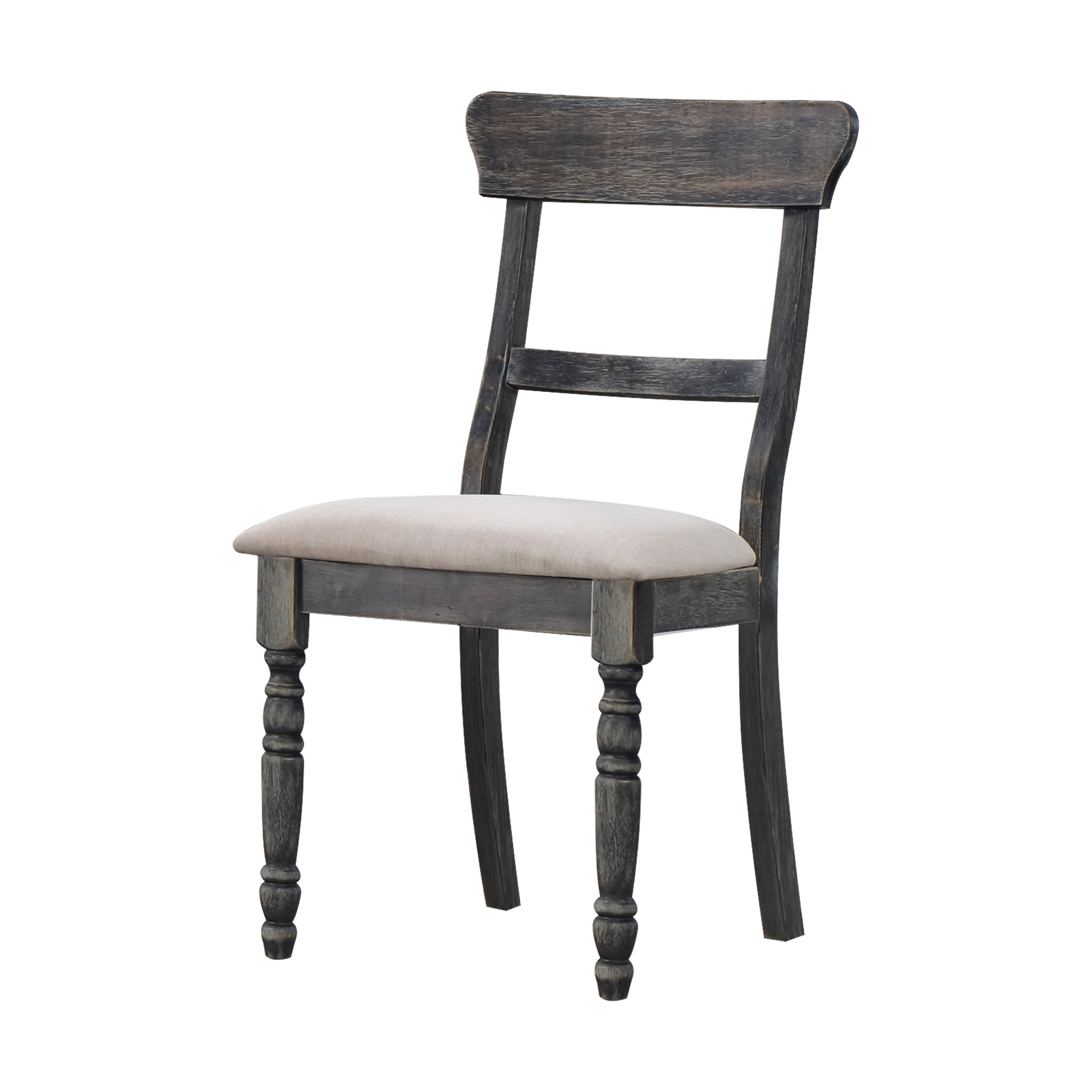 Dark gray farmhouse dining chair with upholstered seat