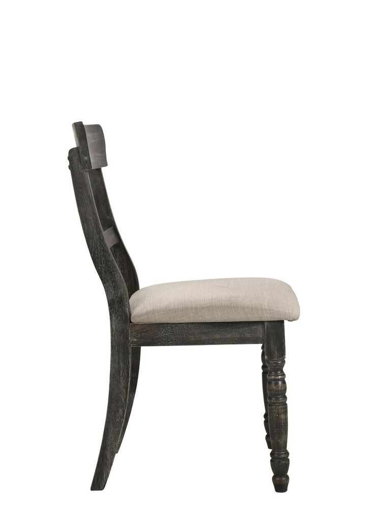 Dark wood dining chair with linen seat