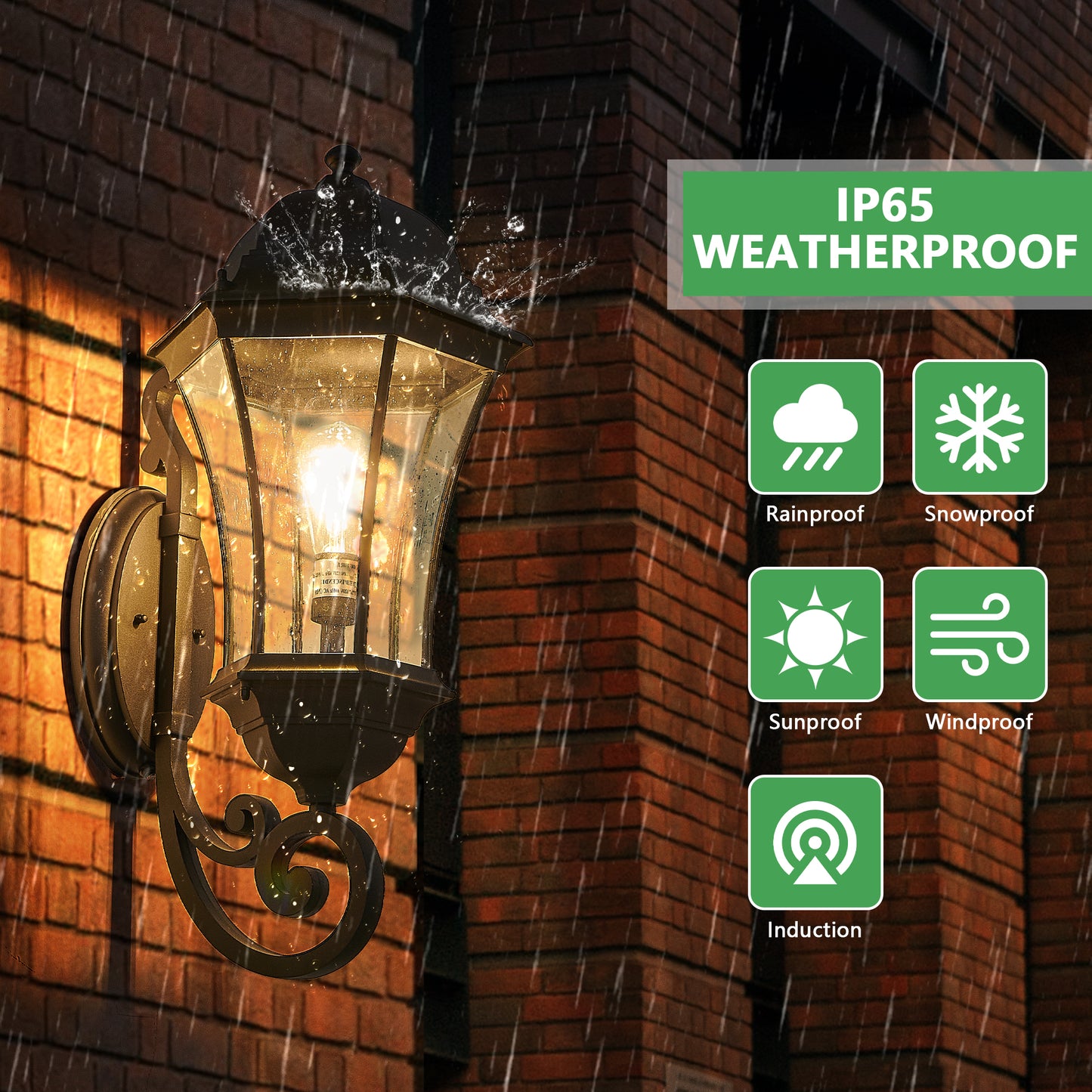 Classic bronze wall lantern with clear glass IP weatherproof rating for outdoor use