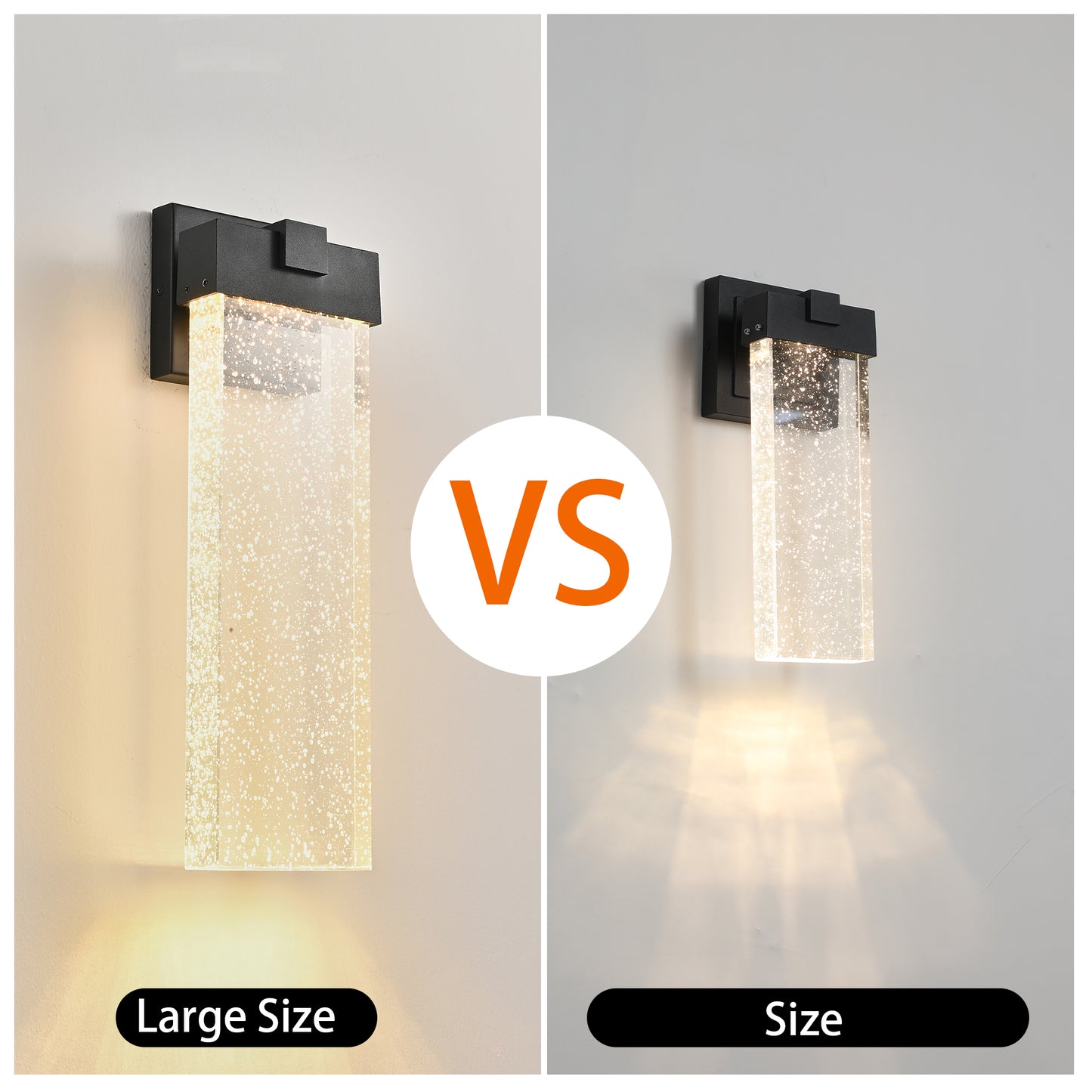 Modern black wall sconce with clear glass shade featuring bubble inclusions