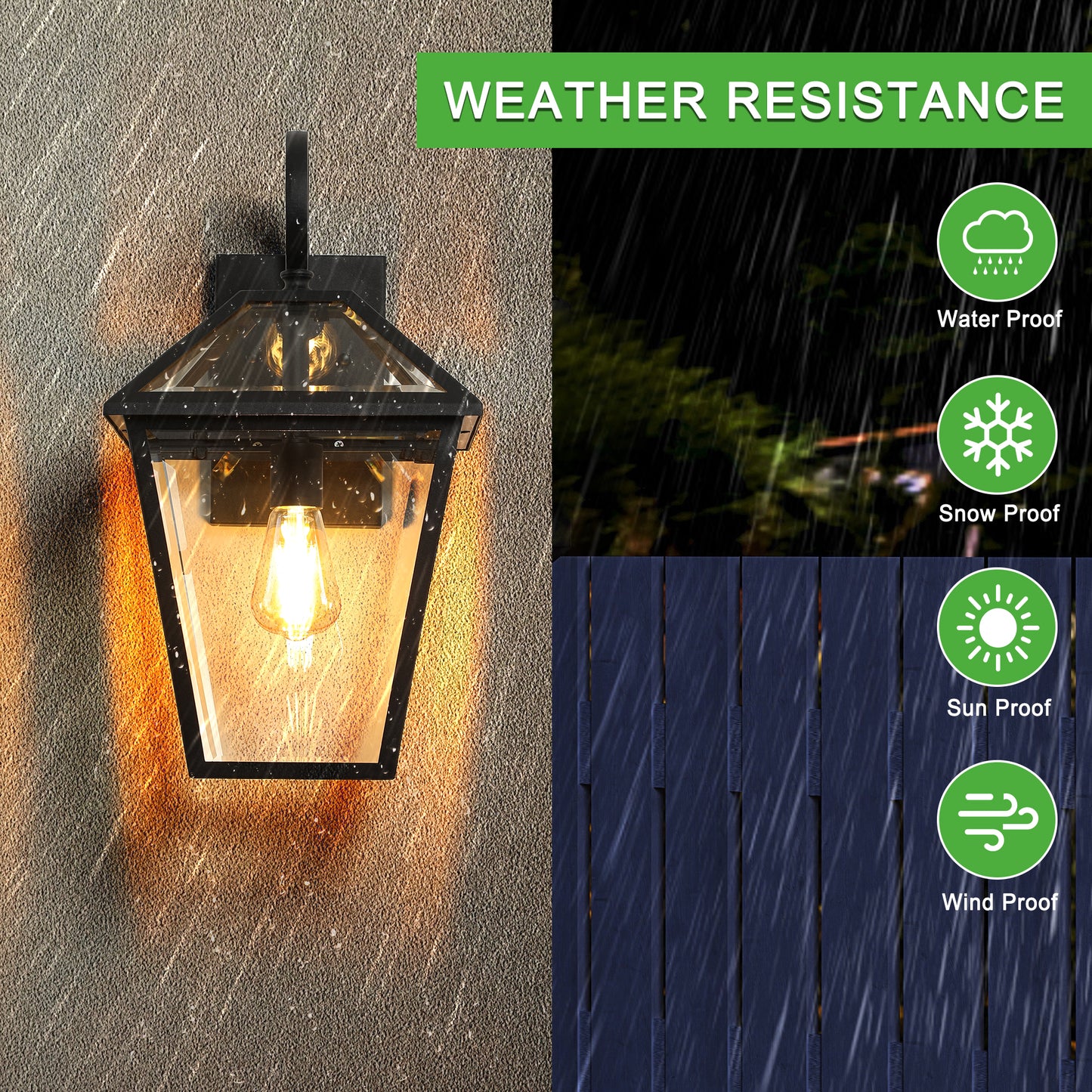 Black metal outdoor wall lantern with clear glass and Edison bulb waterproof design