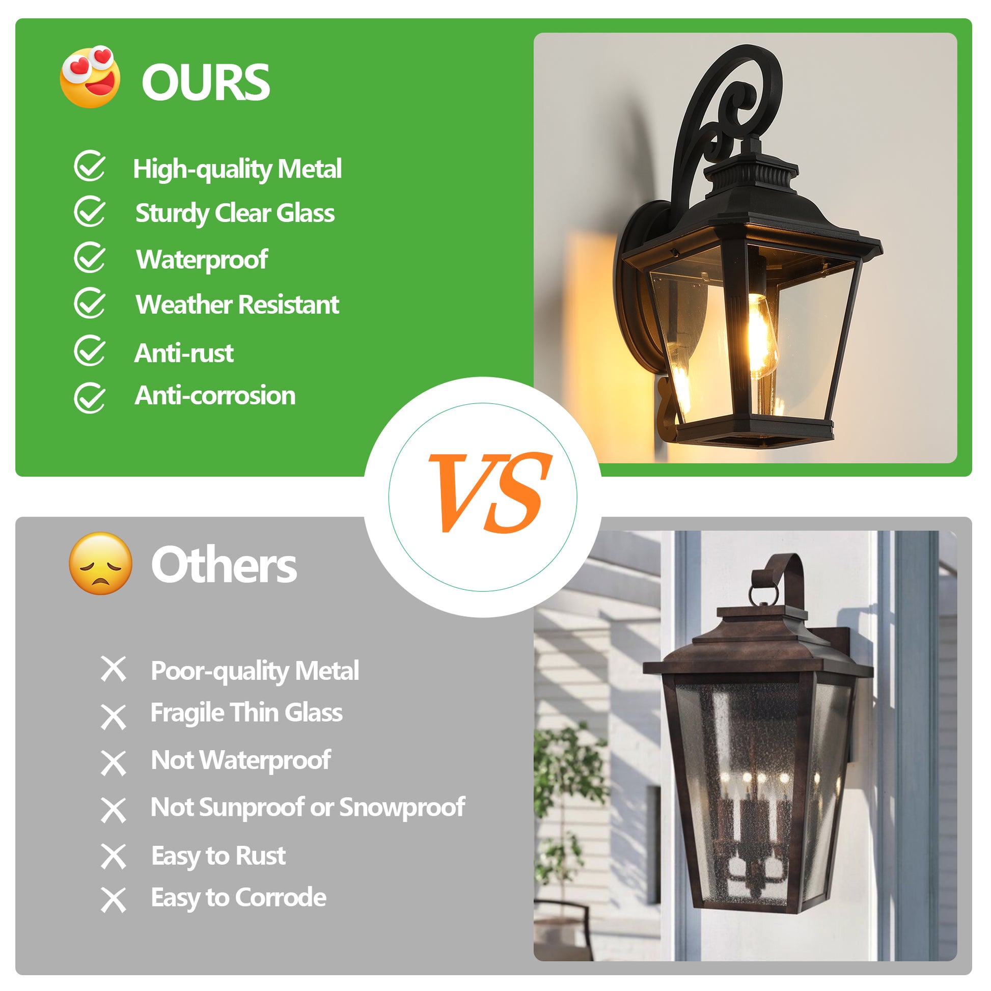 Black outdoor lantern with clear glass and ornate scroll arm featuring highquality metal construction