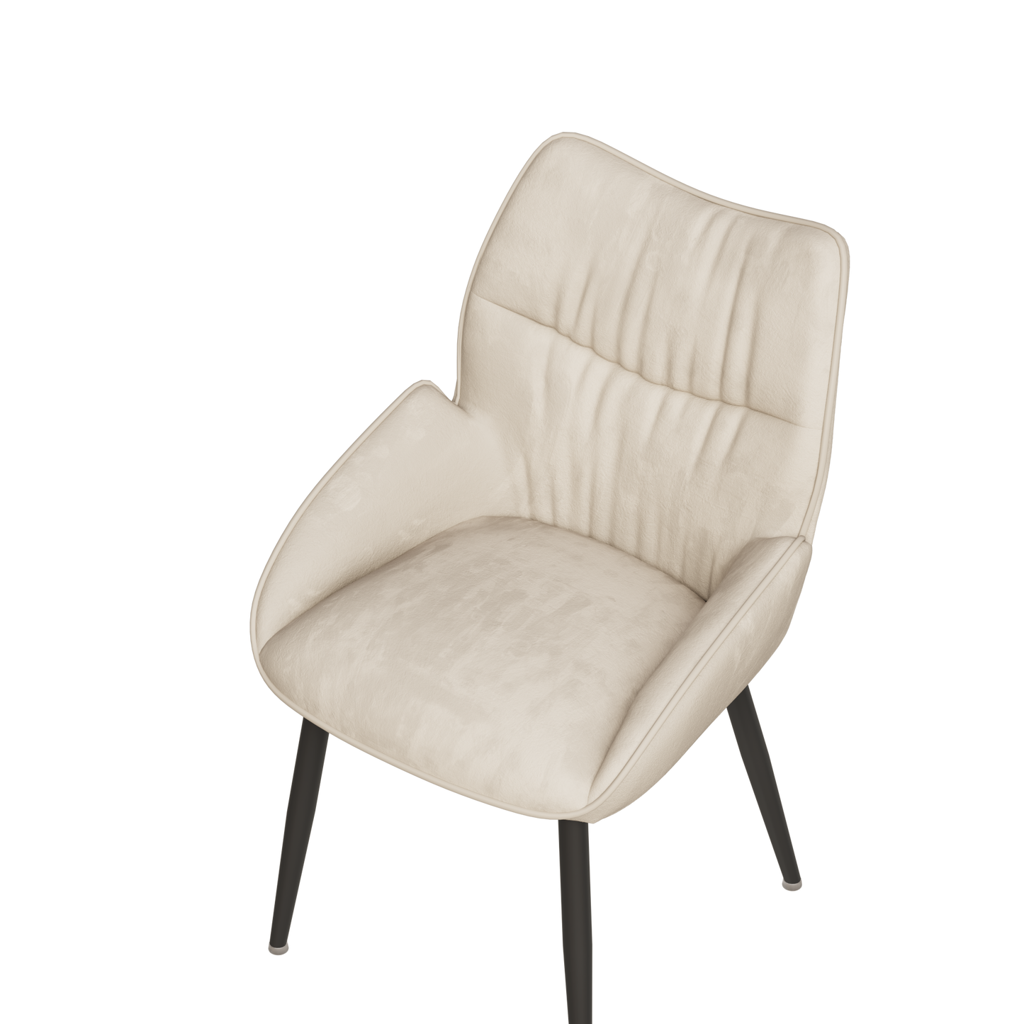 Cream upholstered accent chair with tufted back and black tapered legs