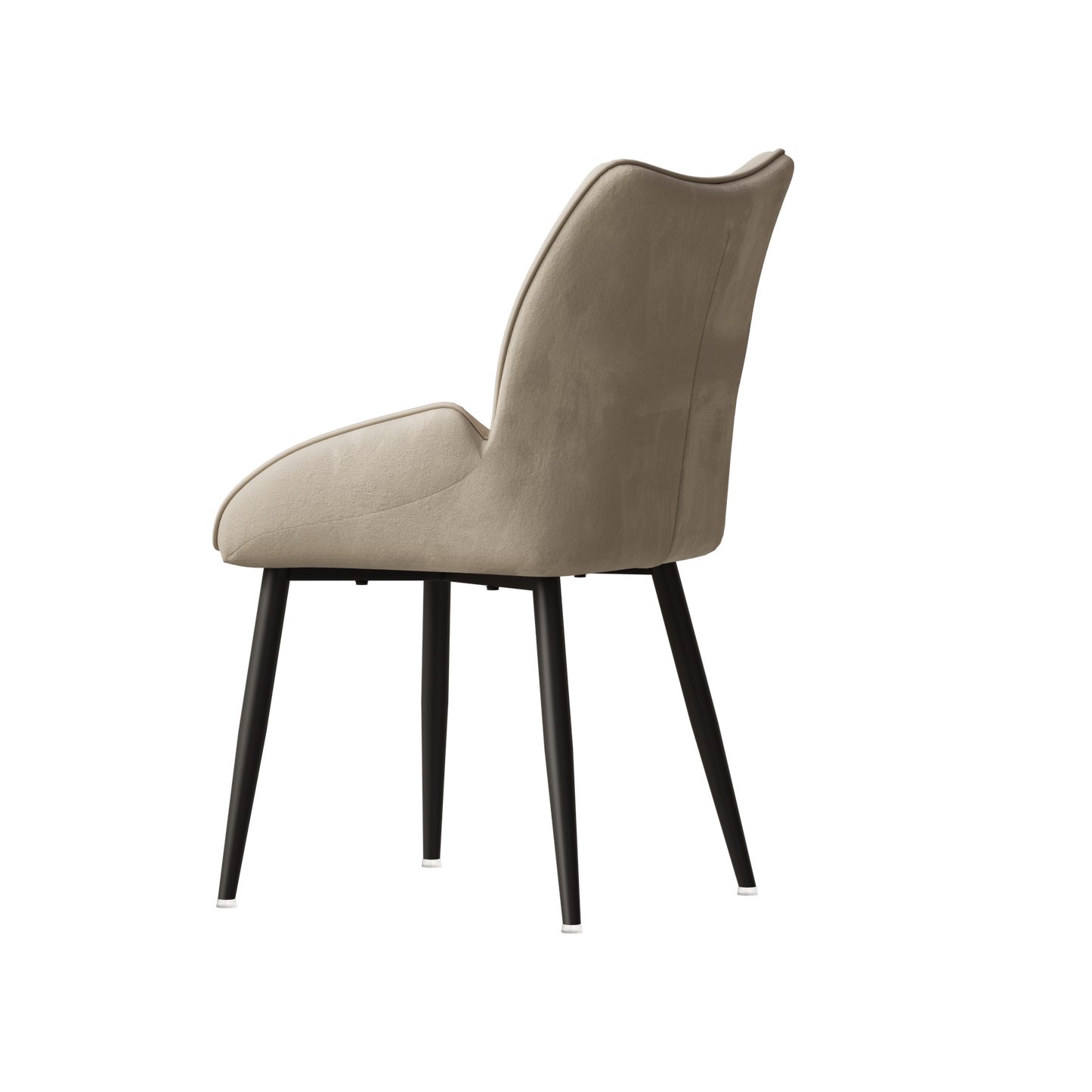 Modern beige upholstered dining chair with tapered black legs perfect for minimalist interiors
