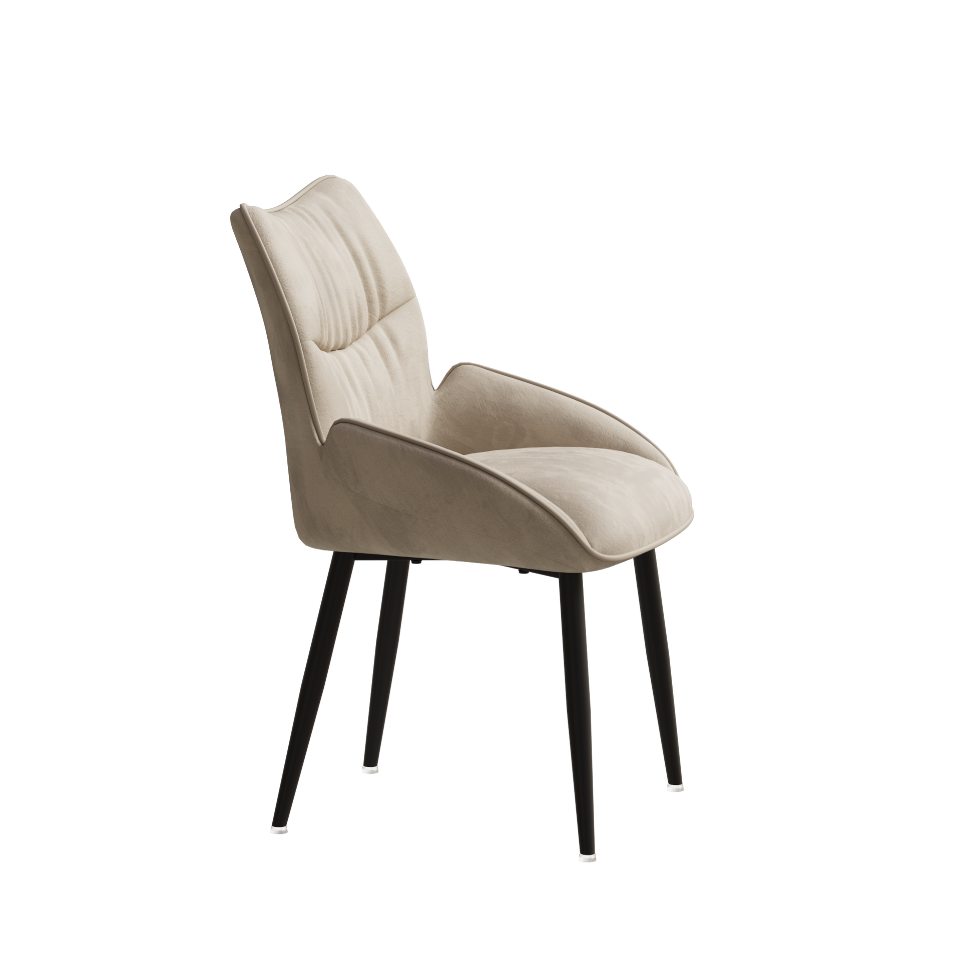Upholstered armchair in cream velvet with tufted back and sleek black legs