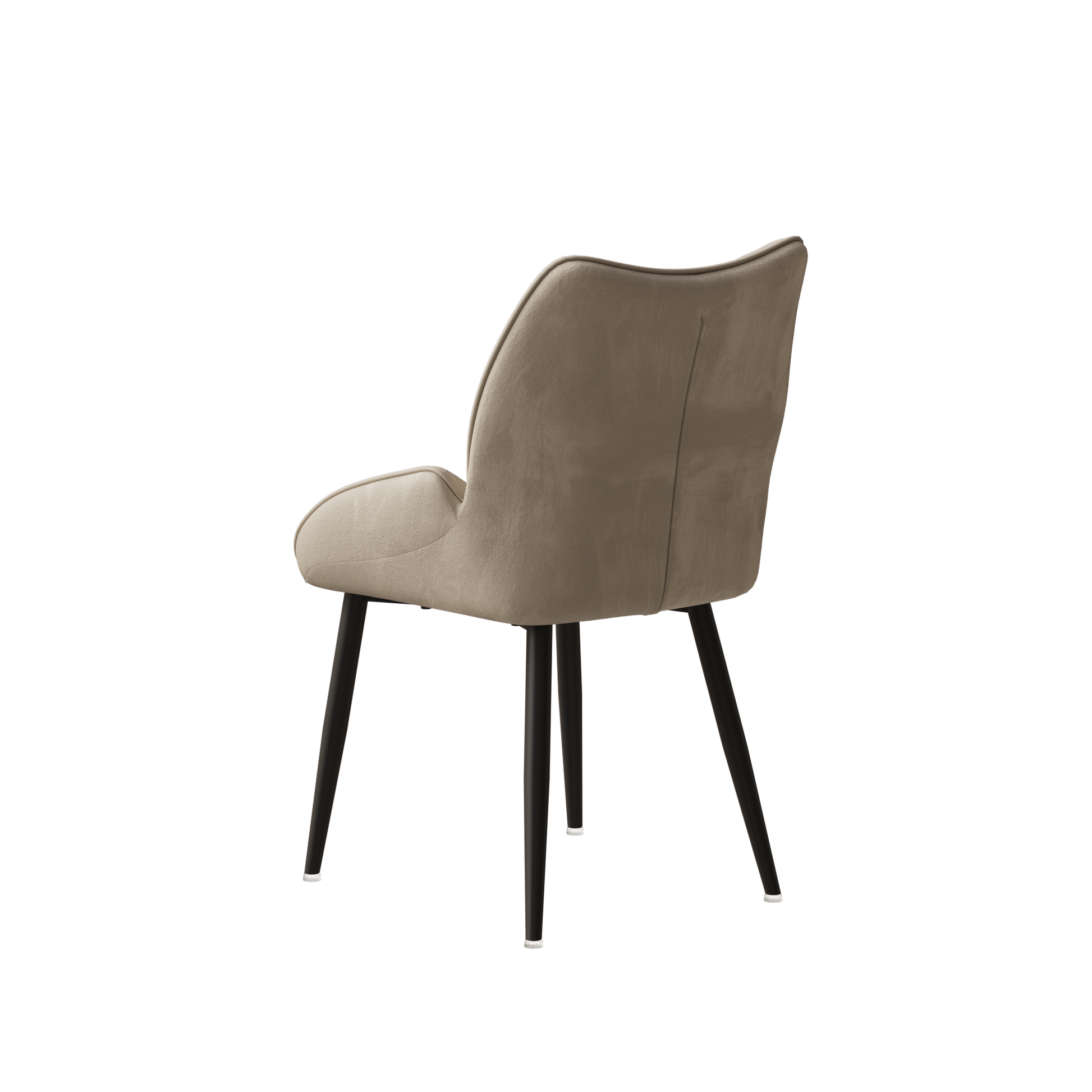 Beige upholstered accent chair with black metal legs perfect for dining rooms