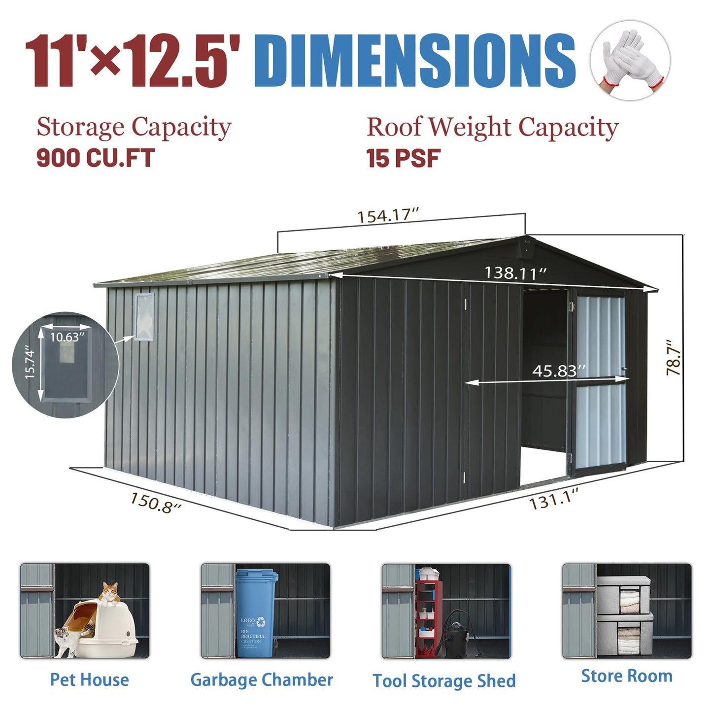 Dark gray metal storage shed  x  dimensions  cuft capacity
