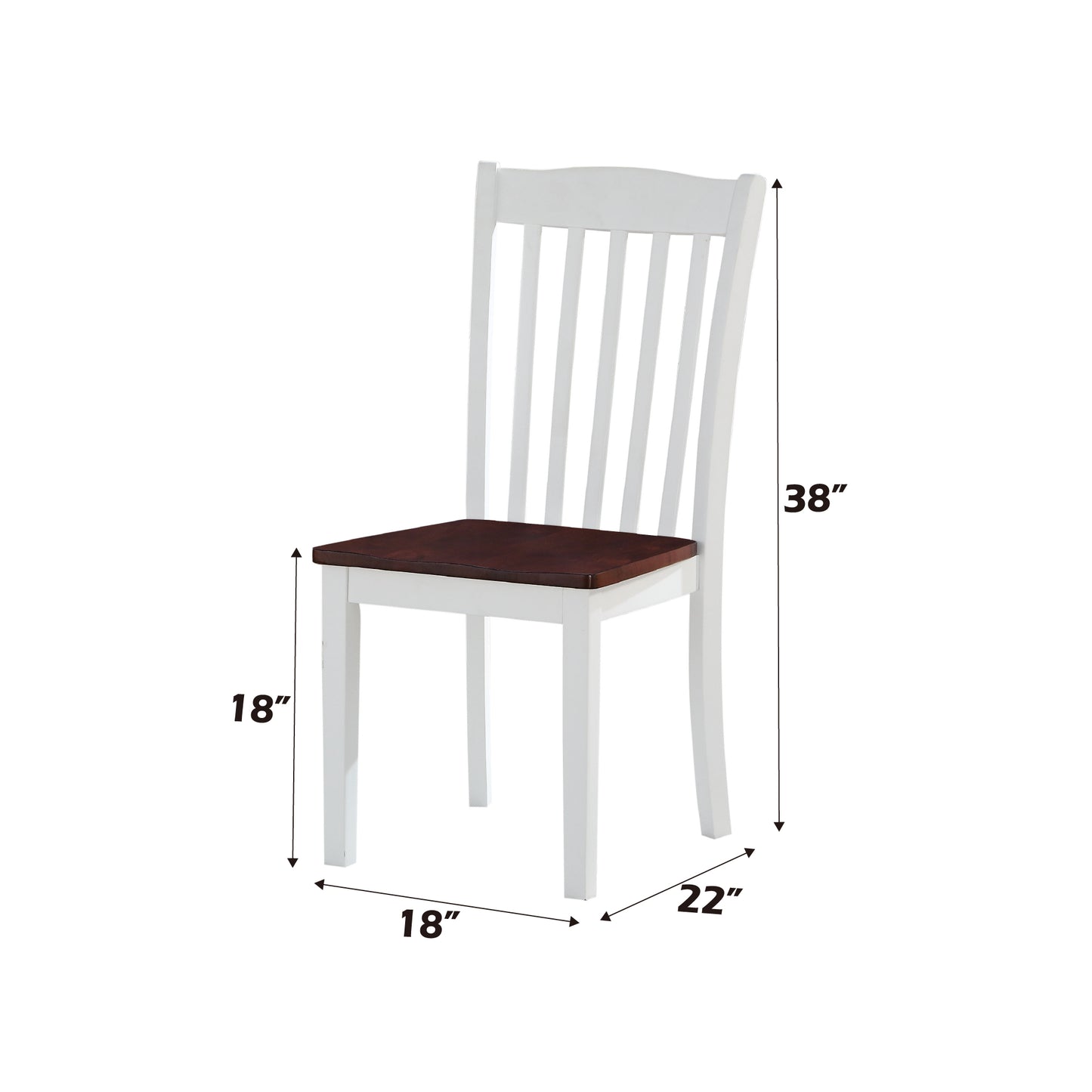 White spindle back dining chair with dark wood seat xx inches