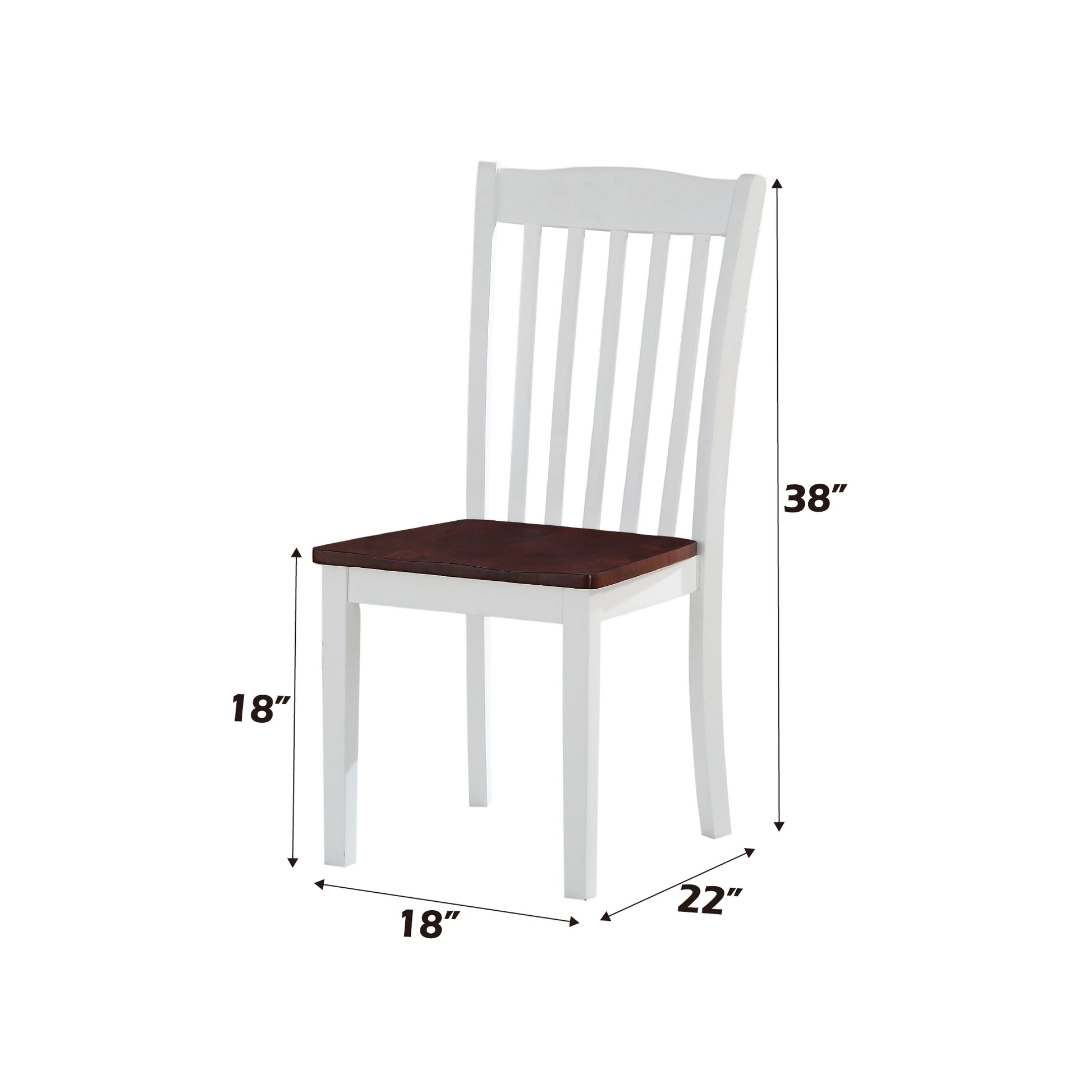 White spindle back dining chair with dark wood seat xx inches