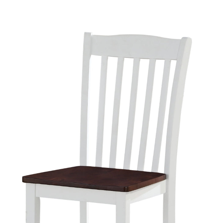 White wooden dining chair with dark brown seat