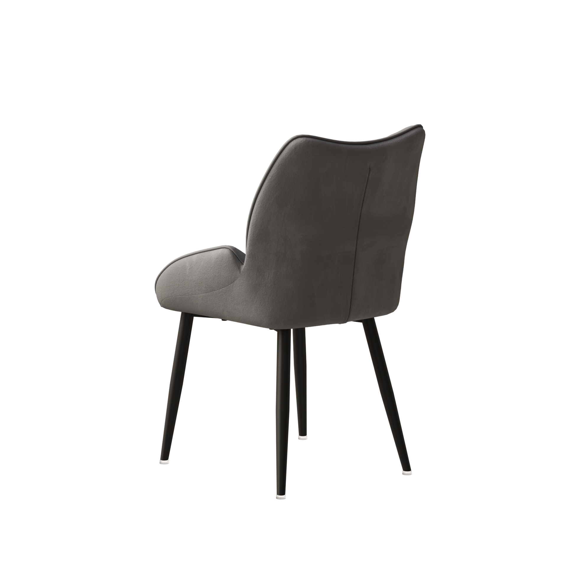 Gray velvet accent chair with black metal legs perfect for dining rooms