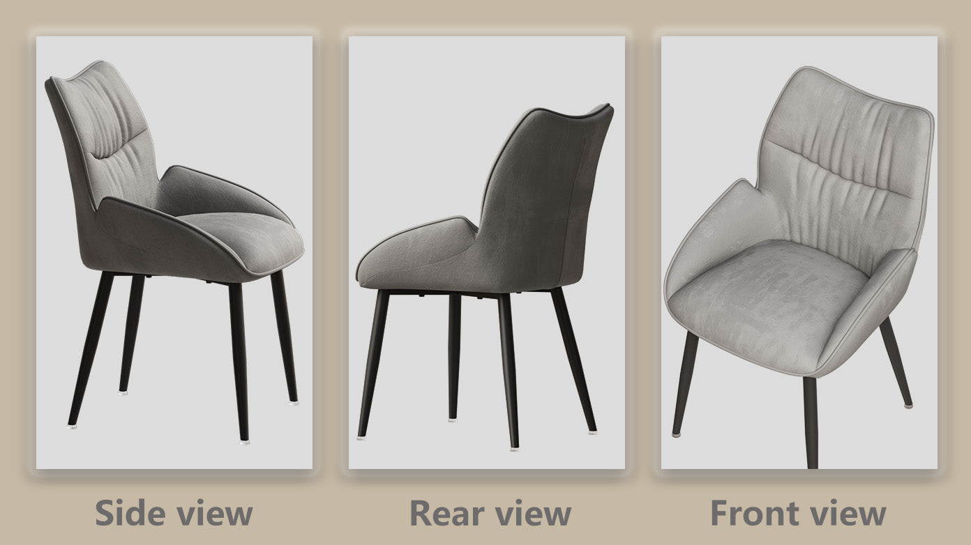 Modern grey fabric armchair with black metal legs comfortable dining chair