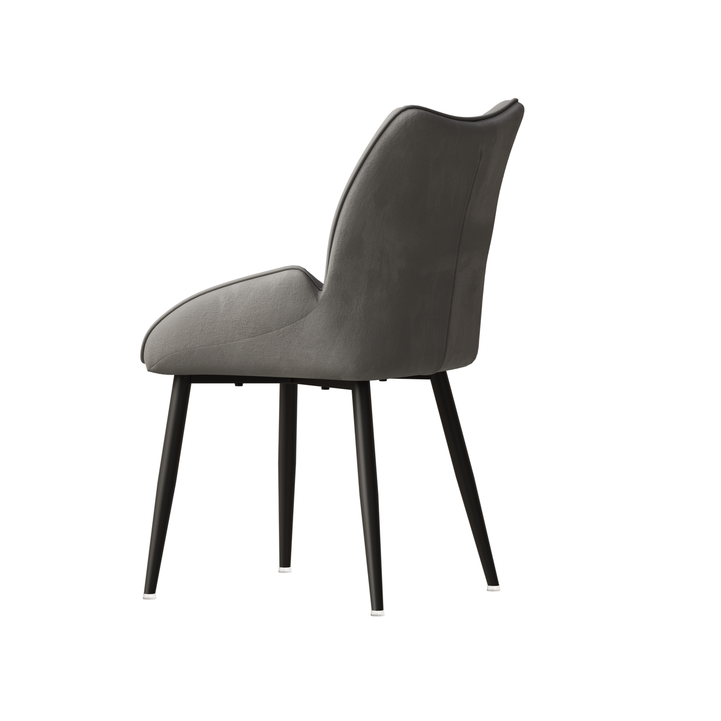 Grey velvet dining chair with black metal legs