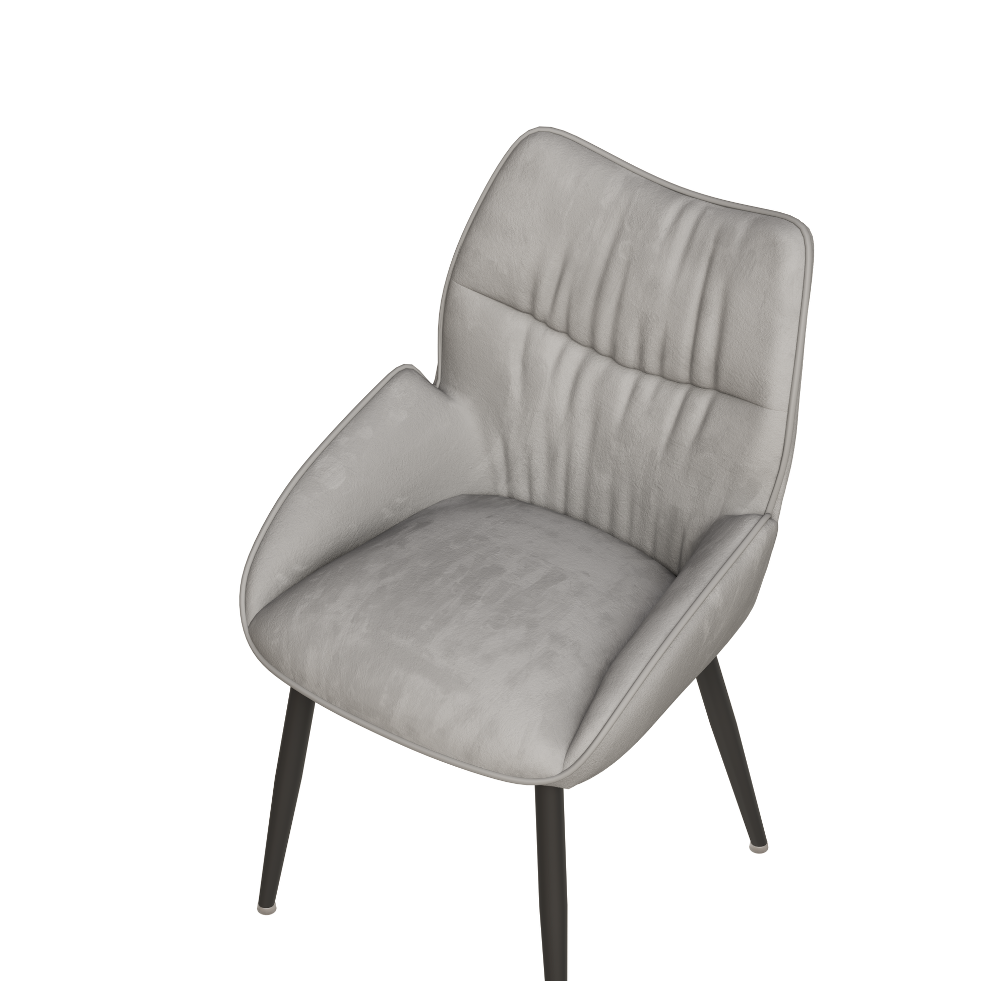 Plush grey fabric accent chair with tufted back and dark tapered legs for a modern living room