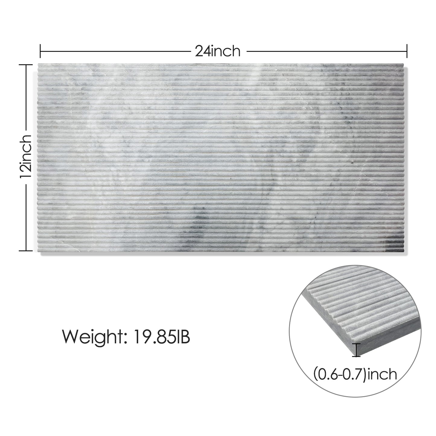 x inch grey ribbed ceramic tile with marblelike veining for wall cladding