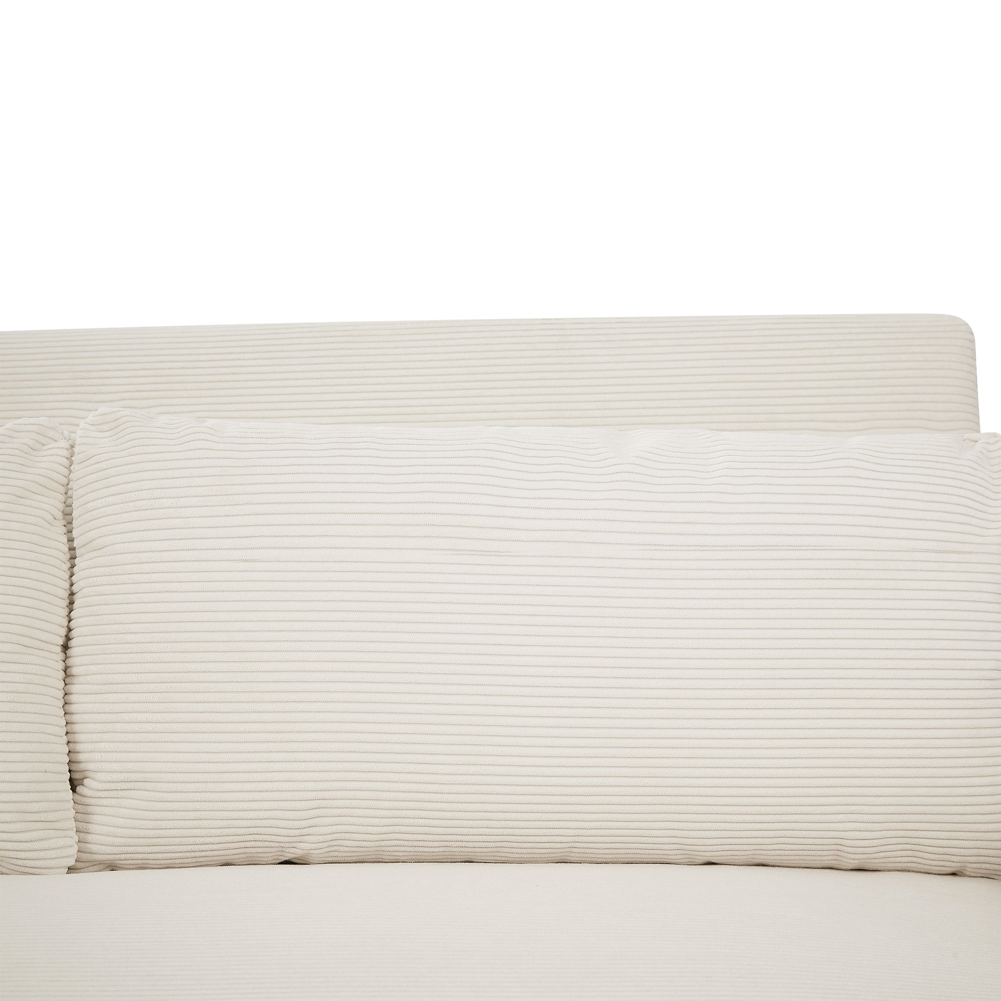 Cream corduroy sofa cushion with horizontal ribbing detail