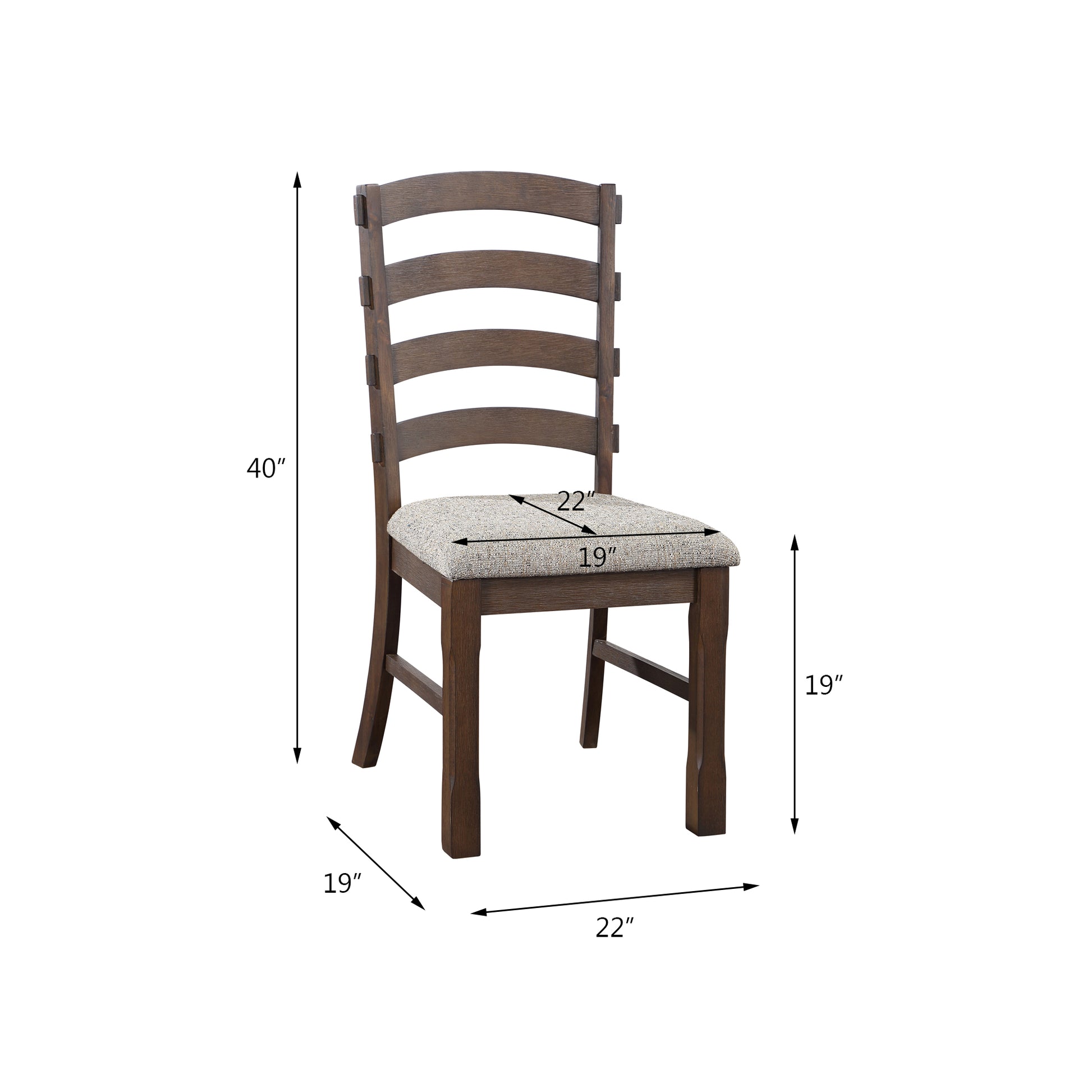 Wooden dining chair with ladder back and upholstered seat